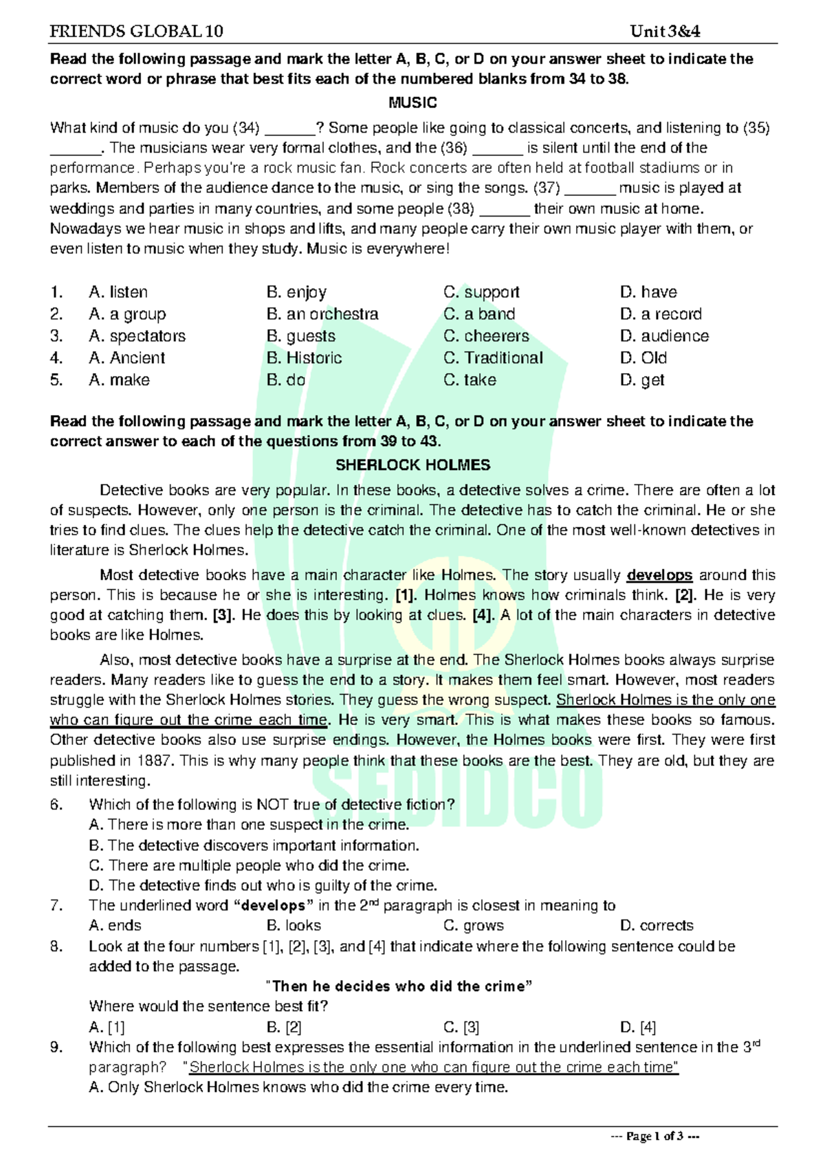 Tieng Anh 10 Friends Global - Unit 3&4 - Test 1 - FRIENDS GLOBAL 10 ...