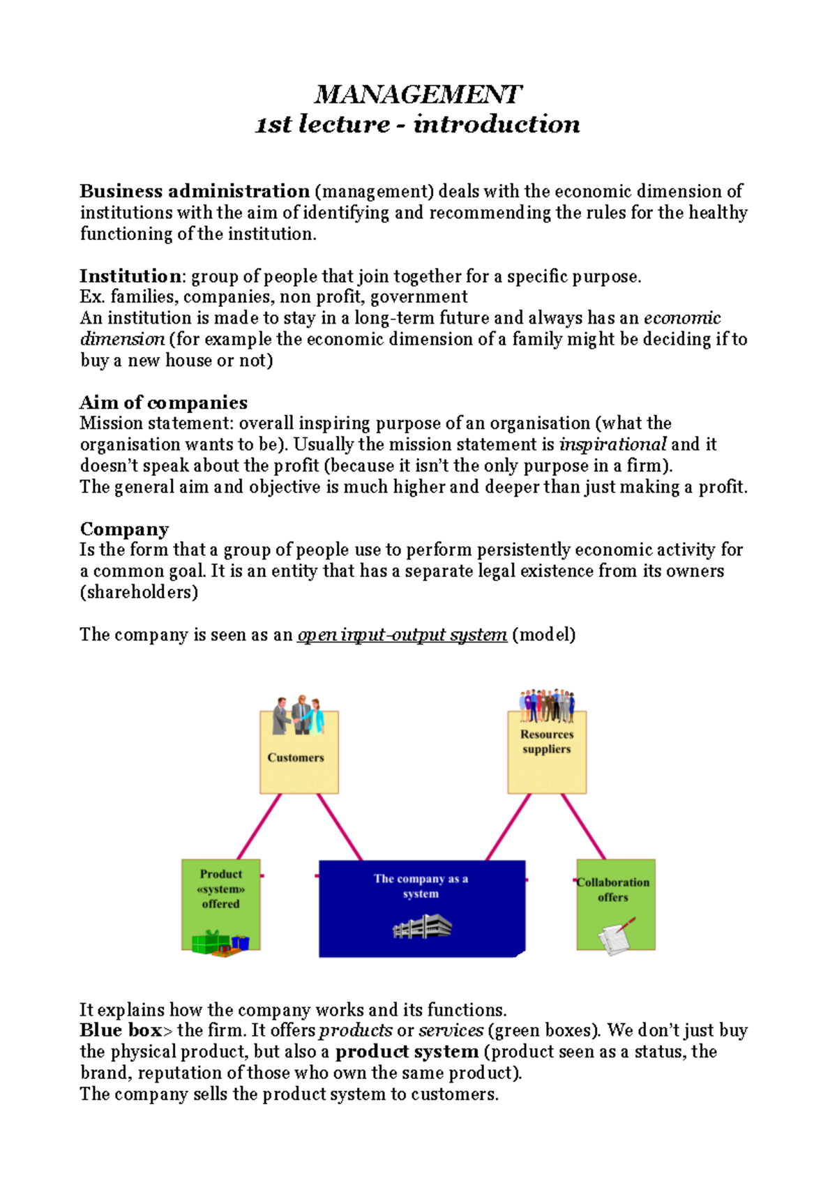 Management Notes (Course Code: MGMT 101) - Lecture Summaries and ...