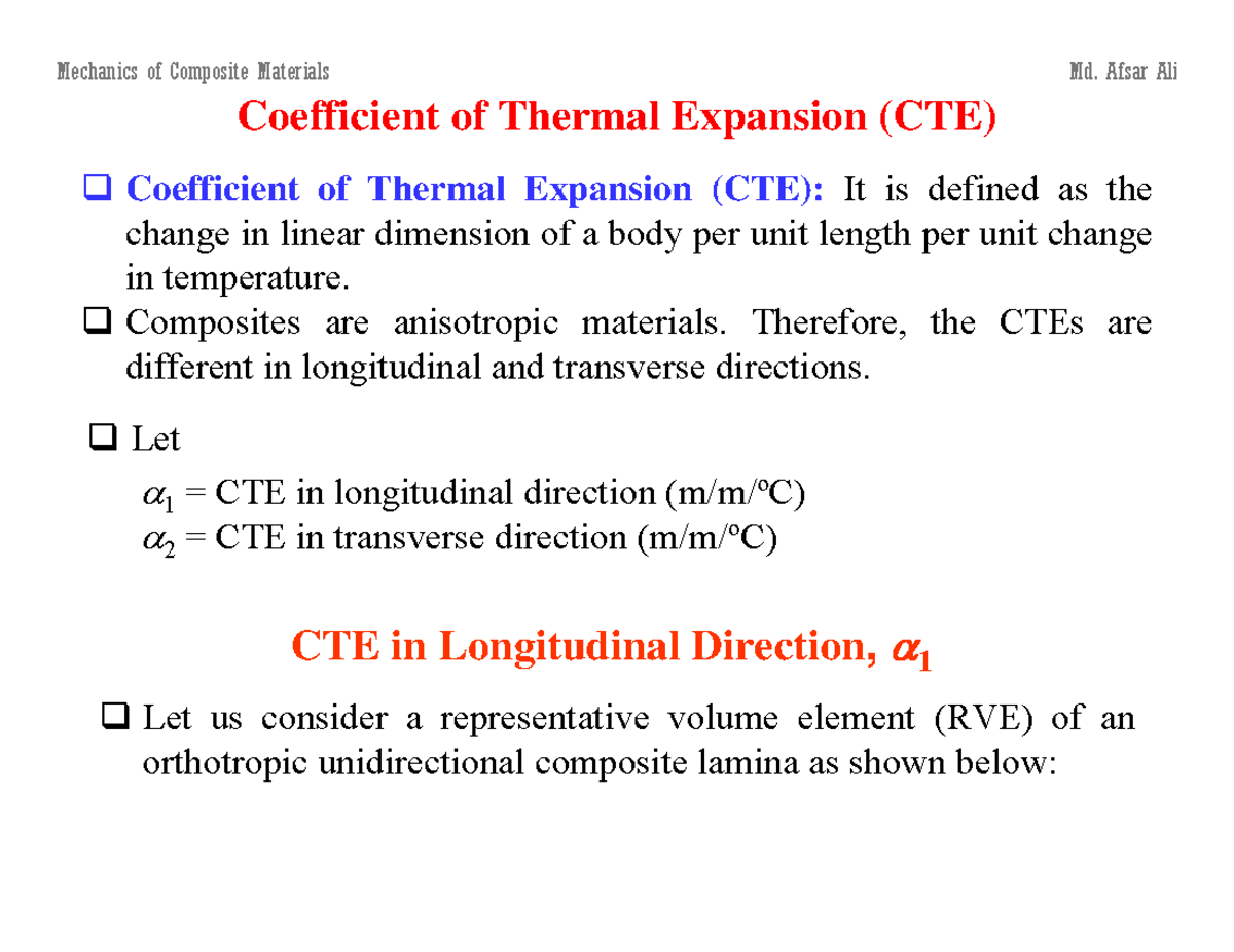 Lecture - 12: Coefficient of Thermal Expansion in Composites - Studocu