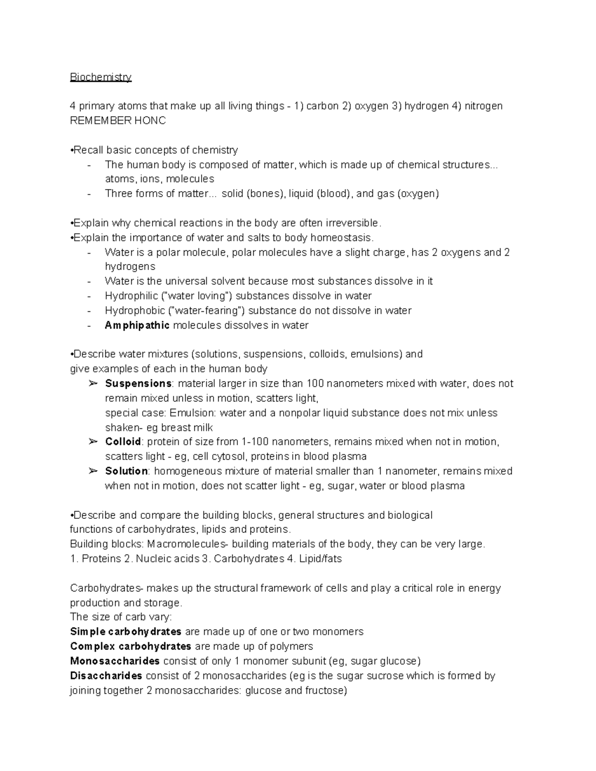 Human Biology II Unit 12 - Lecture Notes on Biochemistry Concepts - Studocu