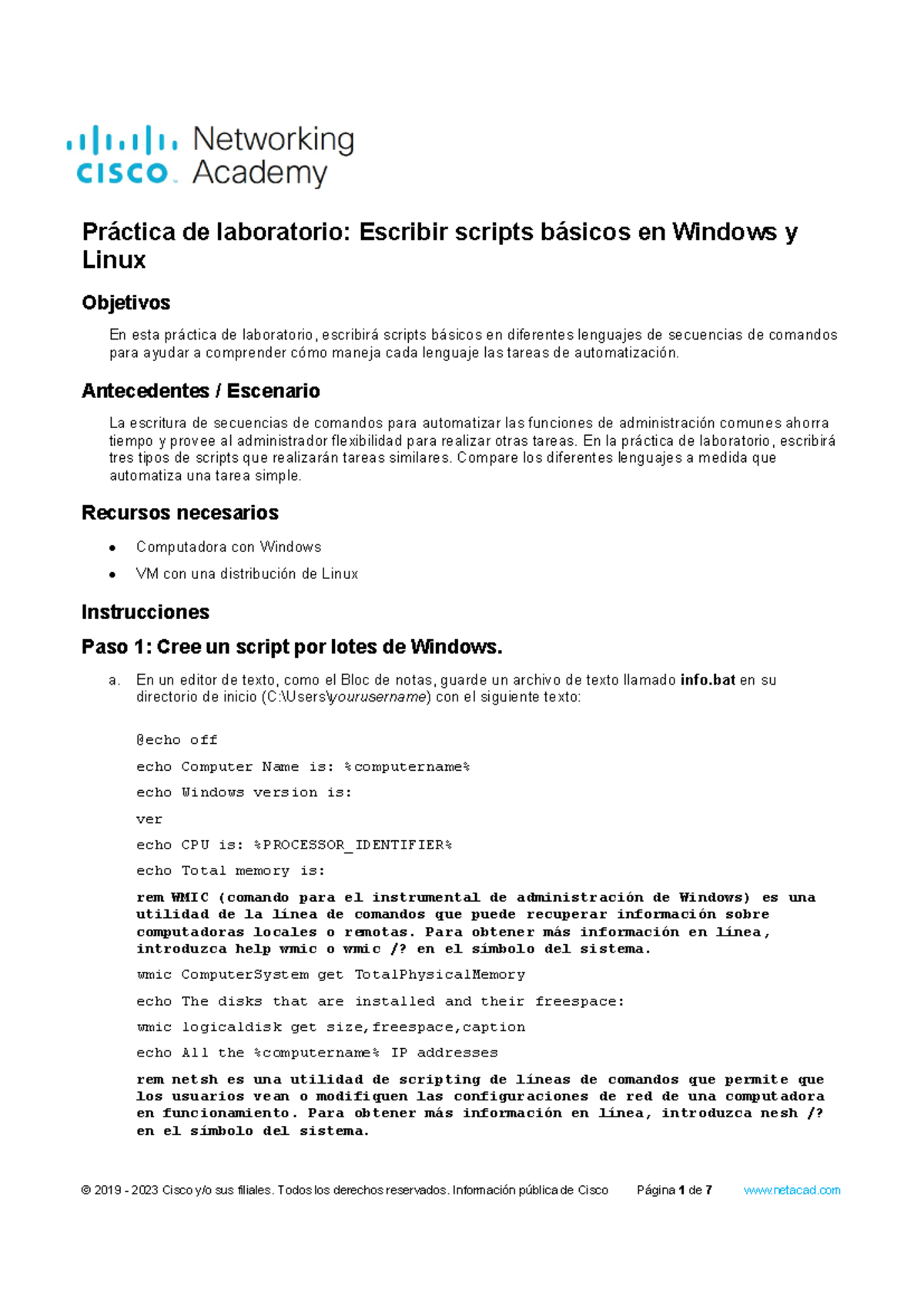 14.3 Lab - Creación de Scripts Básicos en Windows y Linux - Studocu