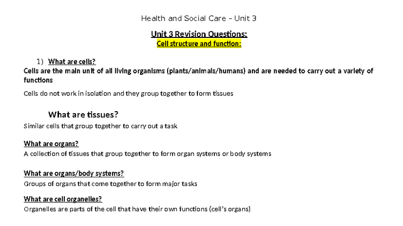 Unit 3 Health and Social Care revision questions - Unit 3 Revision ...
