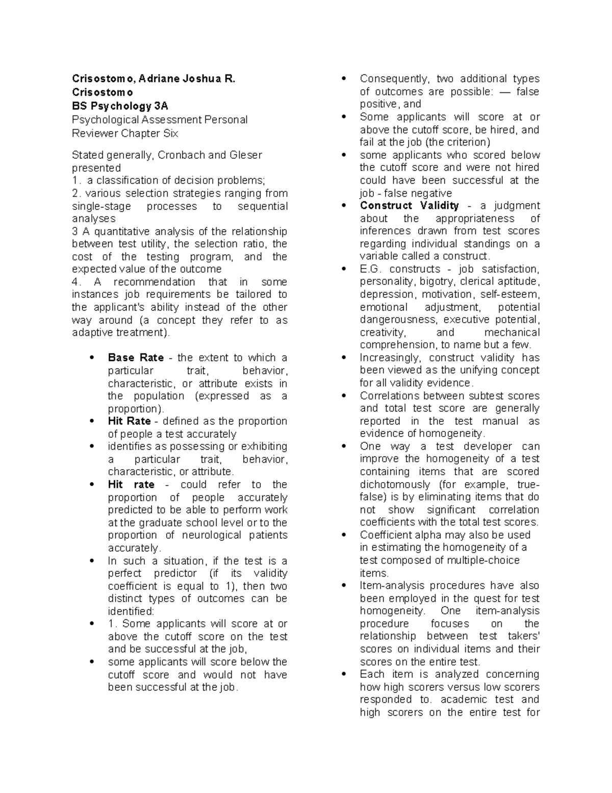 Psychological Assessment Review: Key Concepts in Chapter 6 - Studocu