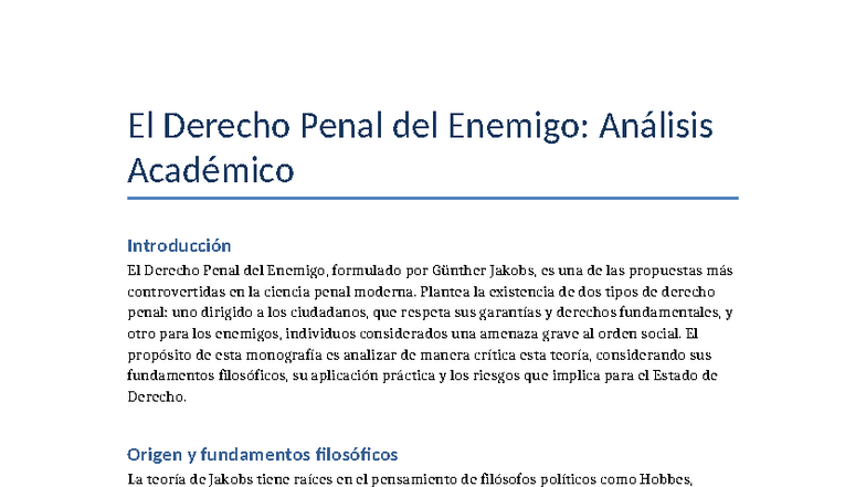 Monografía: Análisis del Derecho Penal del Enemigo - Studocu