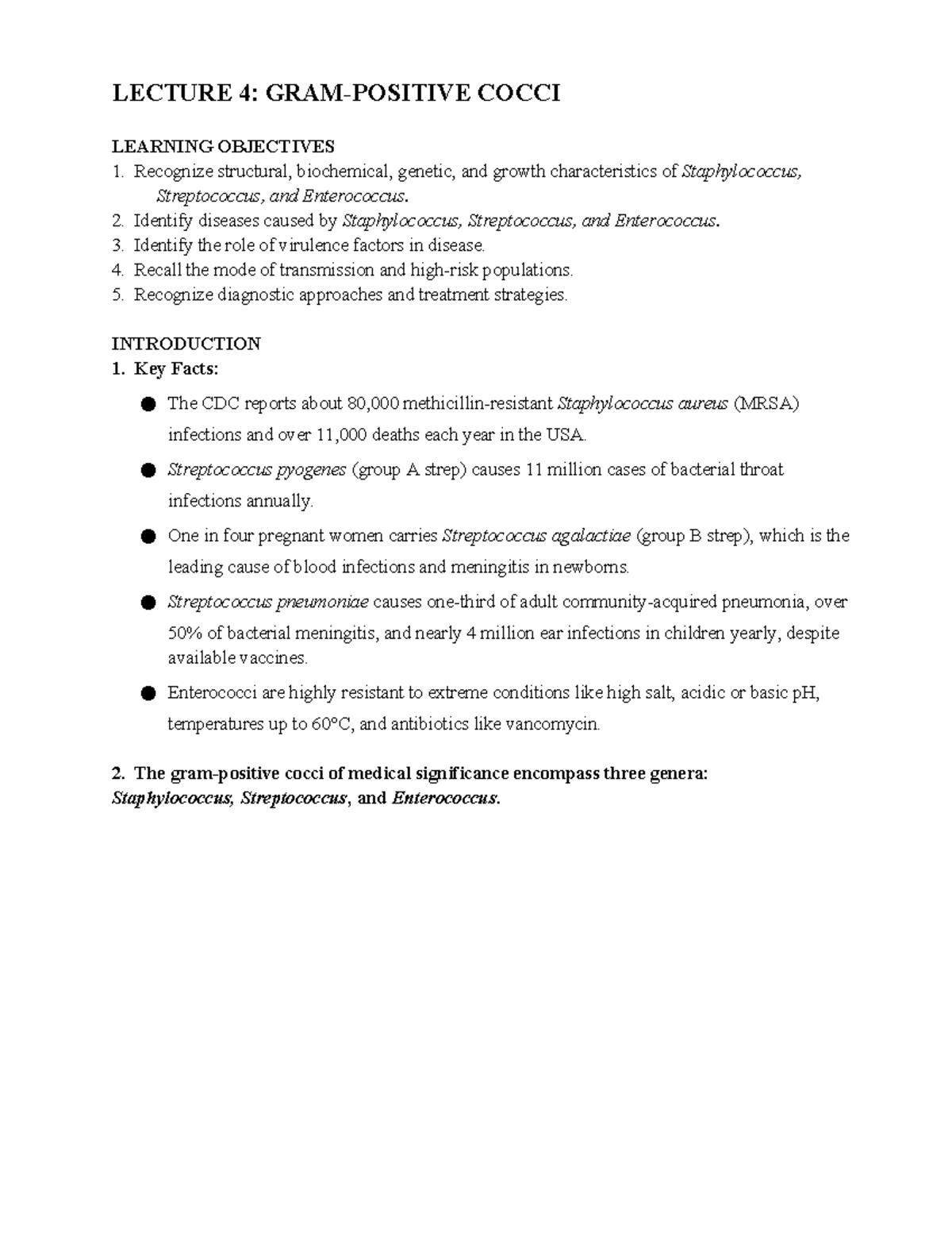 LECTURE 4: GRAM-POSITIVE COCCI - STAPHYLOCOCCUS & STREPTOCOCCUS - Studocu