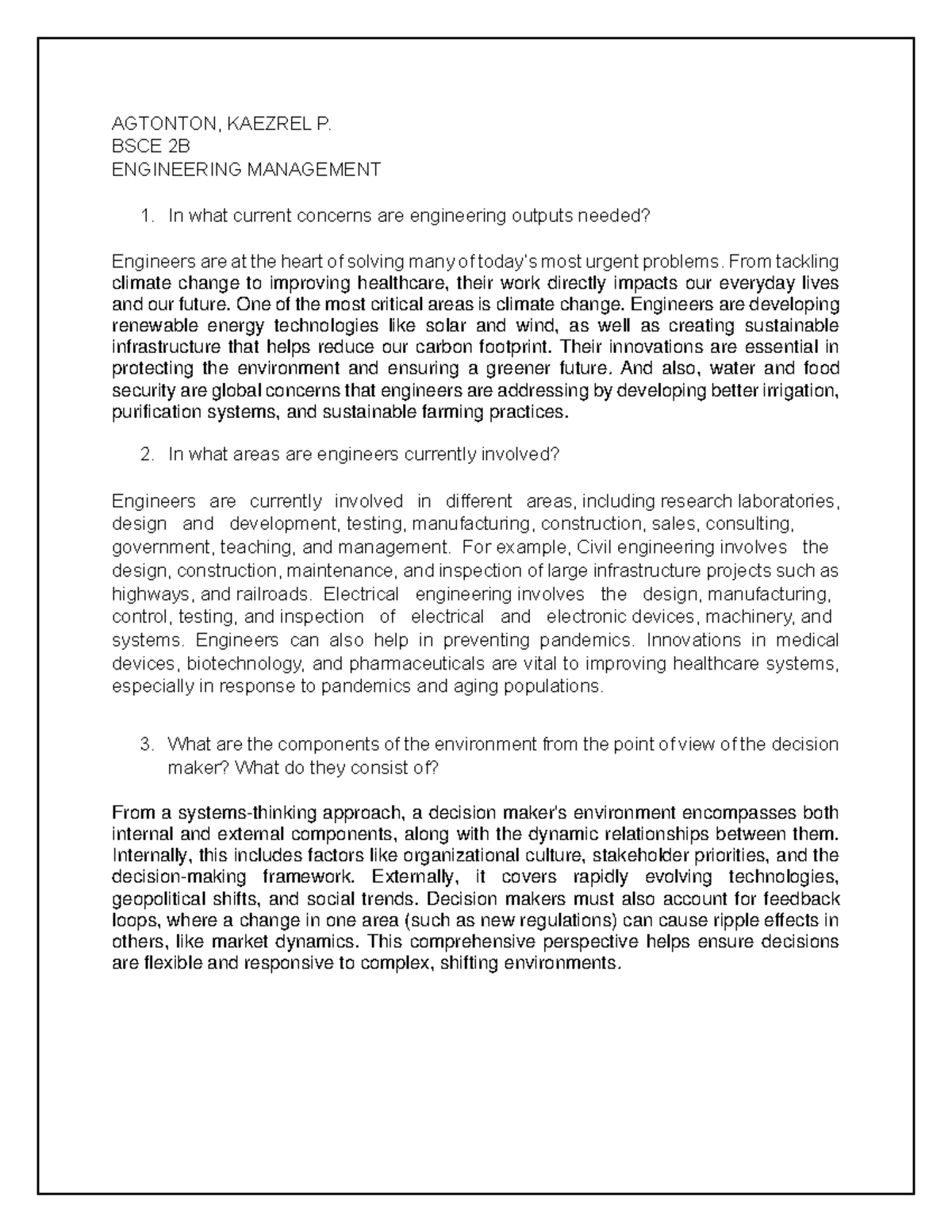 Engineering Management Insights (BSCE 2B) - Challenges & Decisions ...