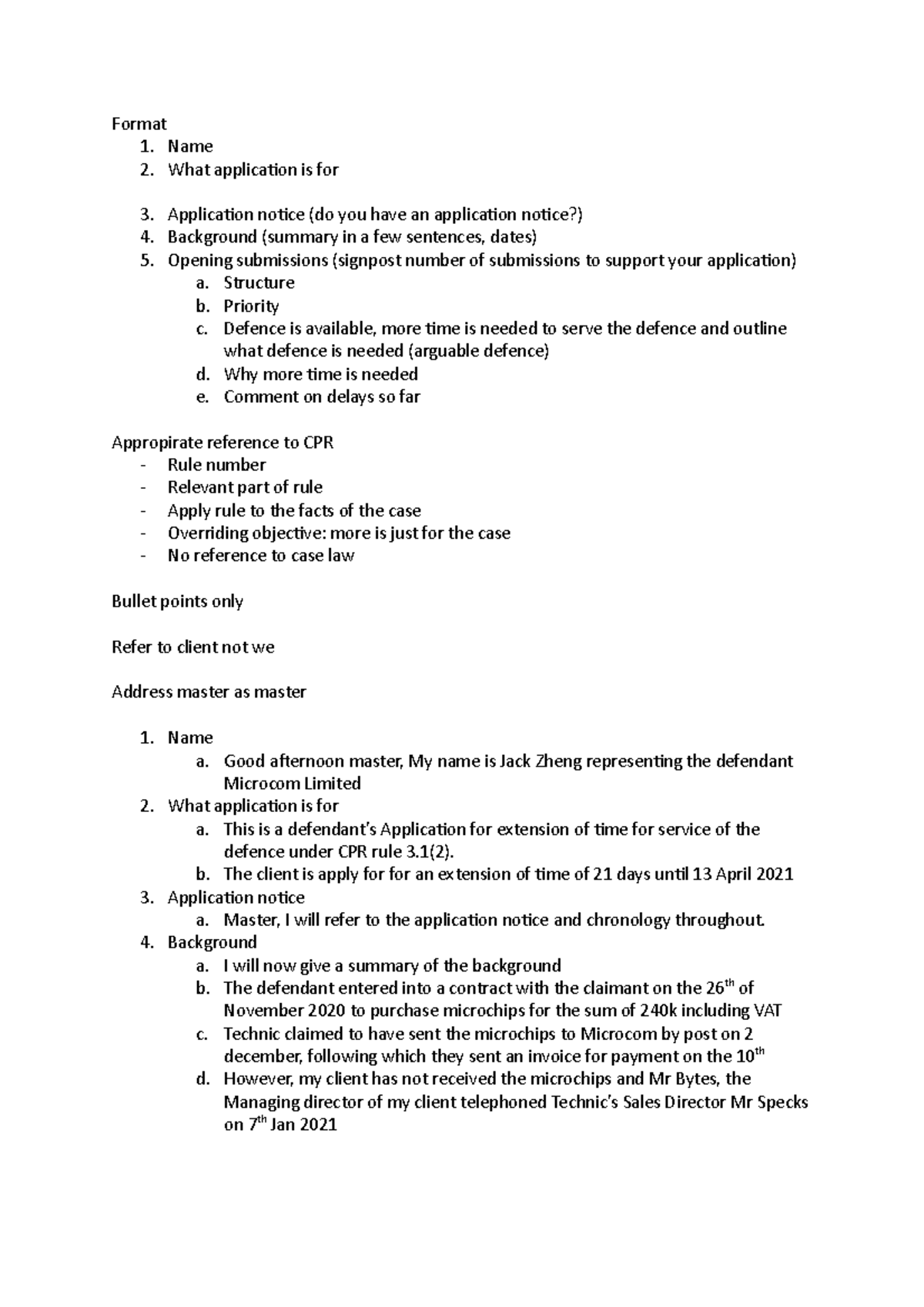 Advocacy - Format 1. Name 2. What application is for Application notice ...