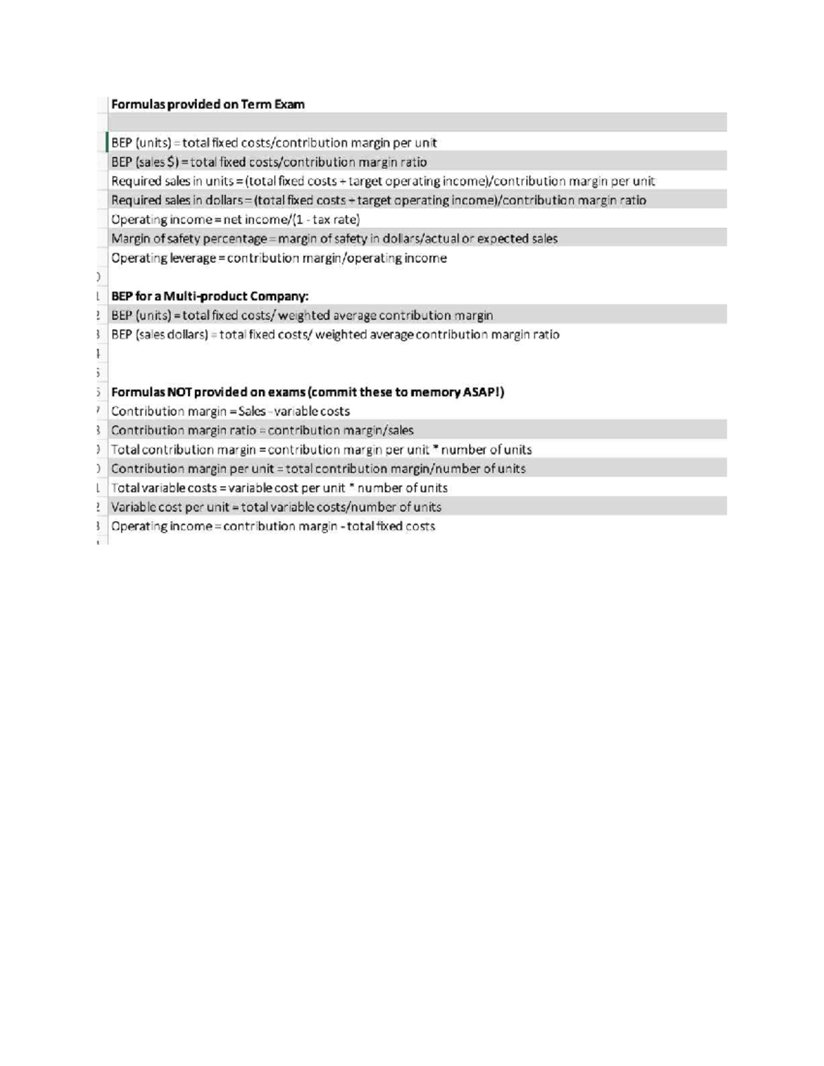 Formula Sheet for ACCT2260: Key Financial Formulas for Term Exam - Studocu