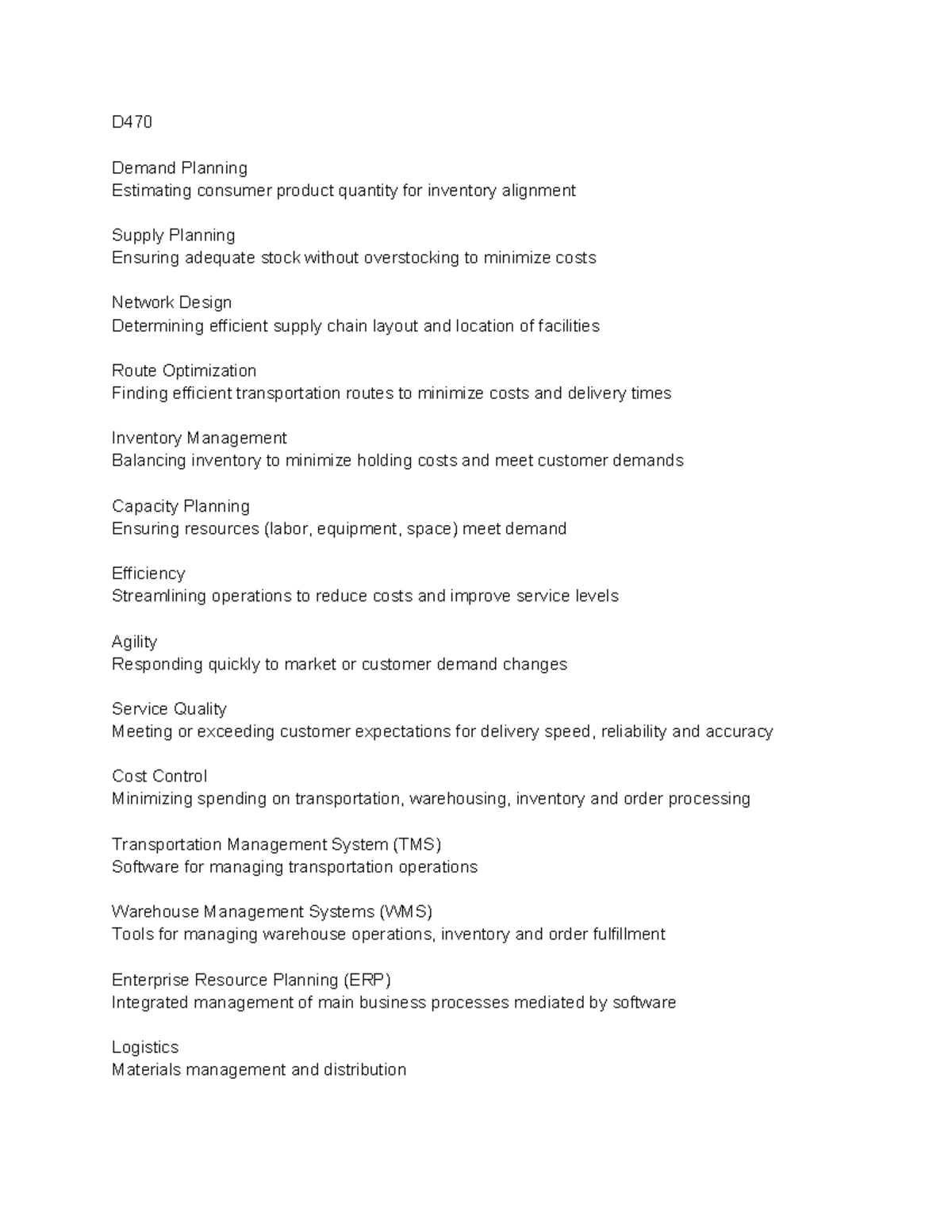 D470 Notes: Key Concepts in Supply Chain Management and Logistics - Studocu
