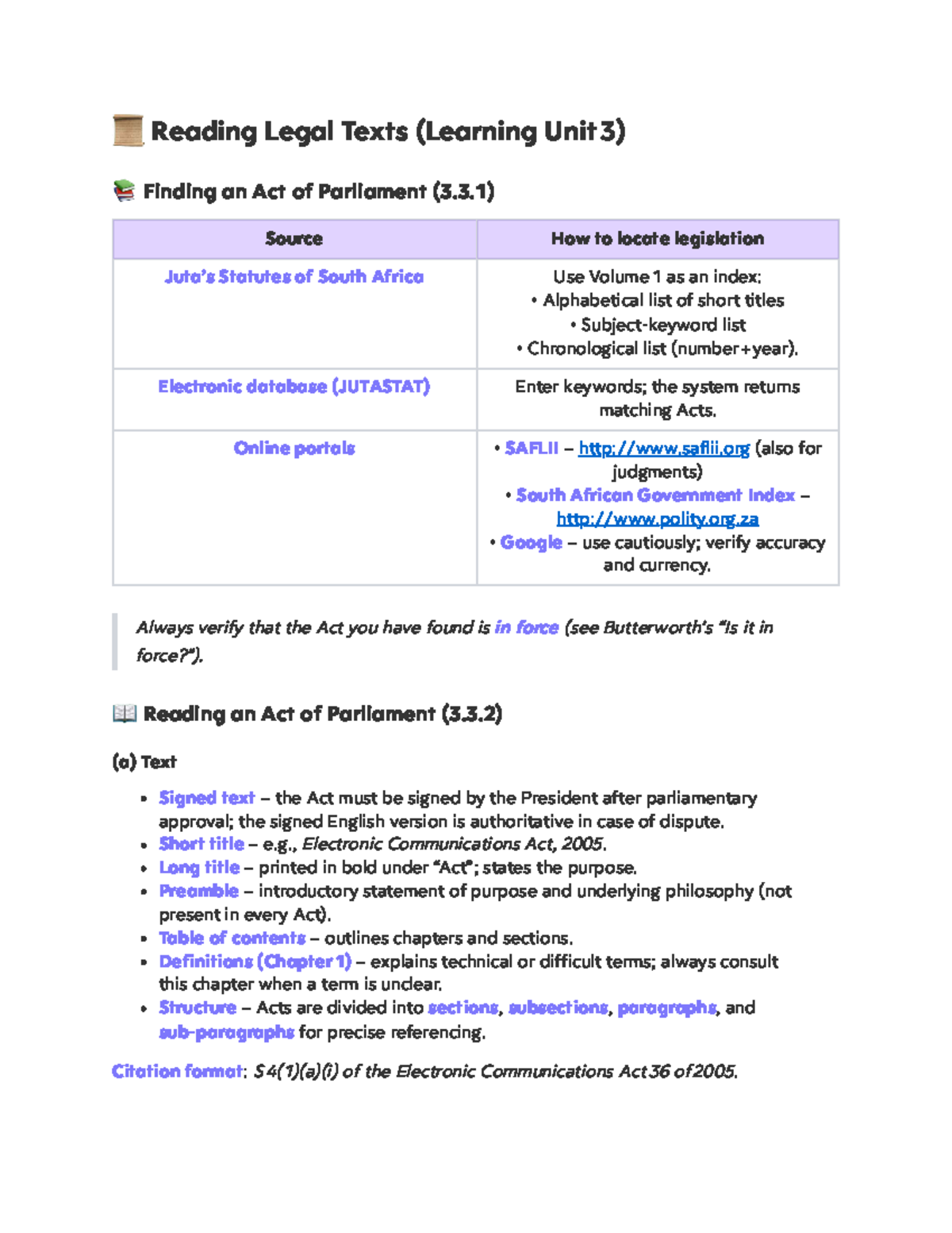 SCL 3-6: Study Notes on Legal Texts and Court Procedures - Studocu