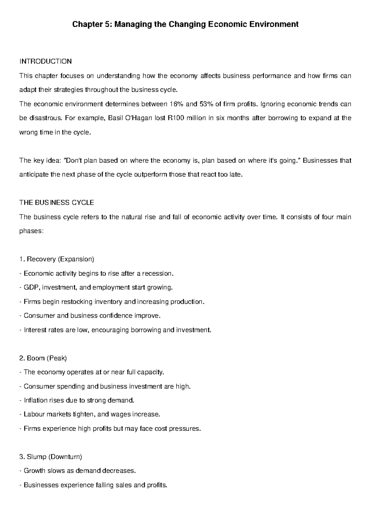 Chapter 5: Business Cycle Notes - Managing Economic Changes - Studocu