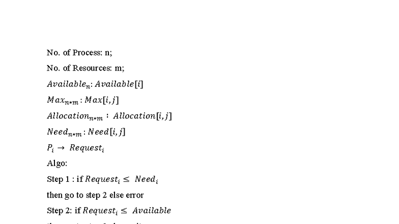OS Lab-1: Resource Allocation Algorithm Steps and Safety Check - Studocu