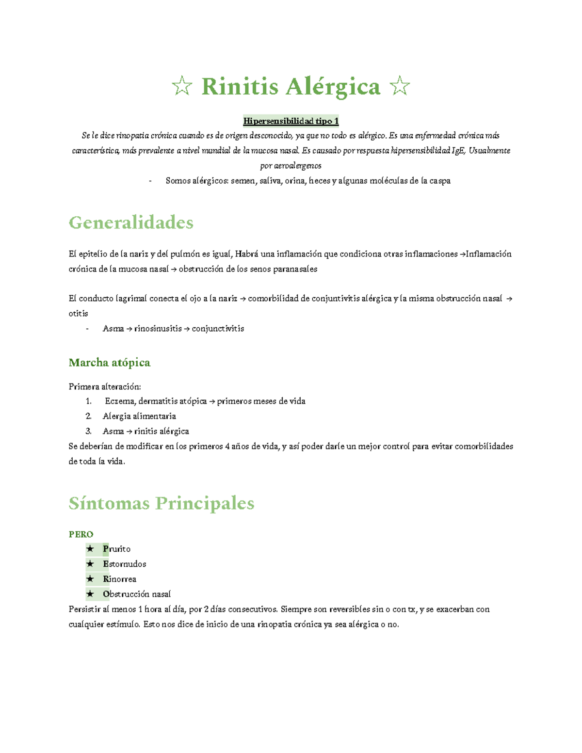 3. Rinitis Alérgica: Inmunoalergología y Tratamientos - Studocu