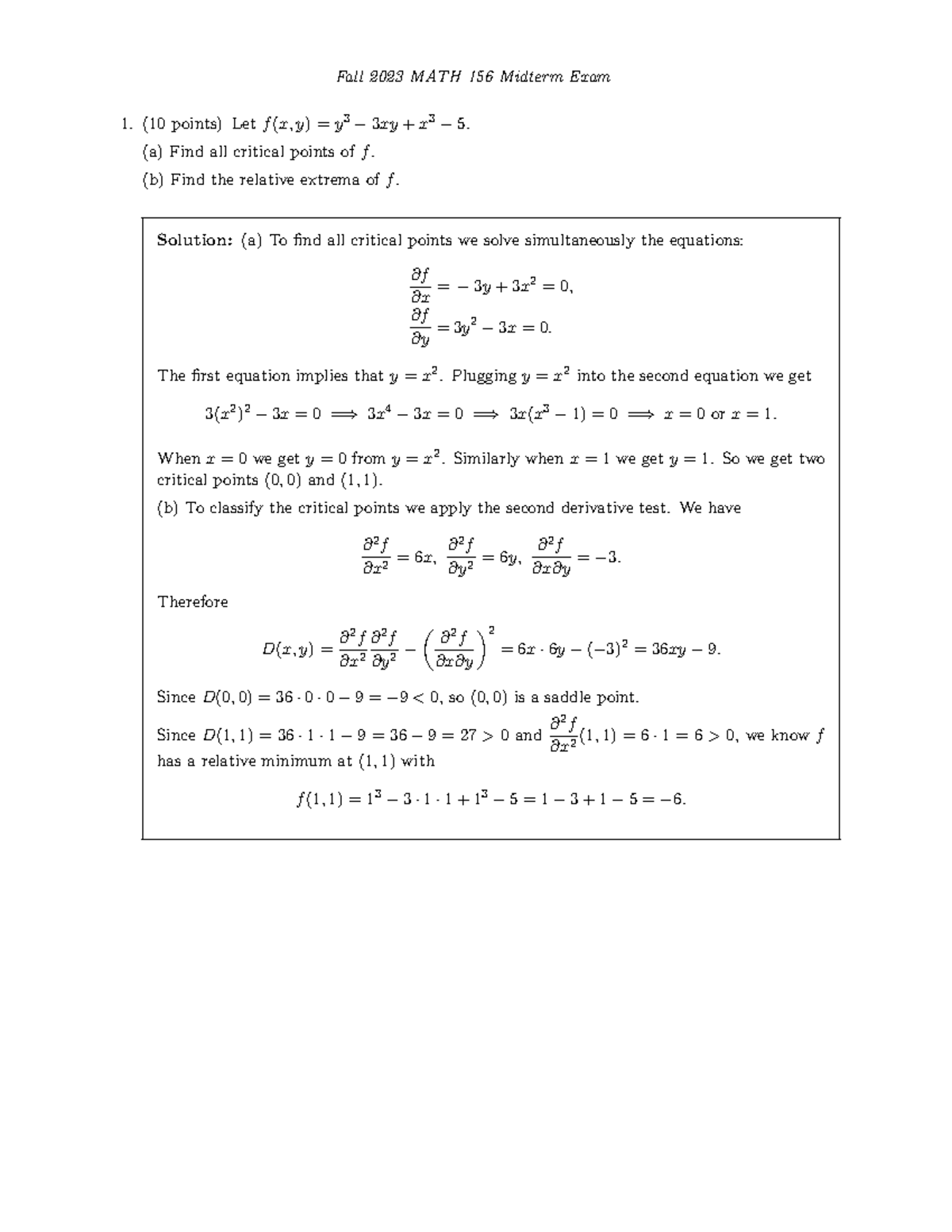 MATH156 Midterm Exam Fall 2023 Comprehensive Solutions and Analysis ...