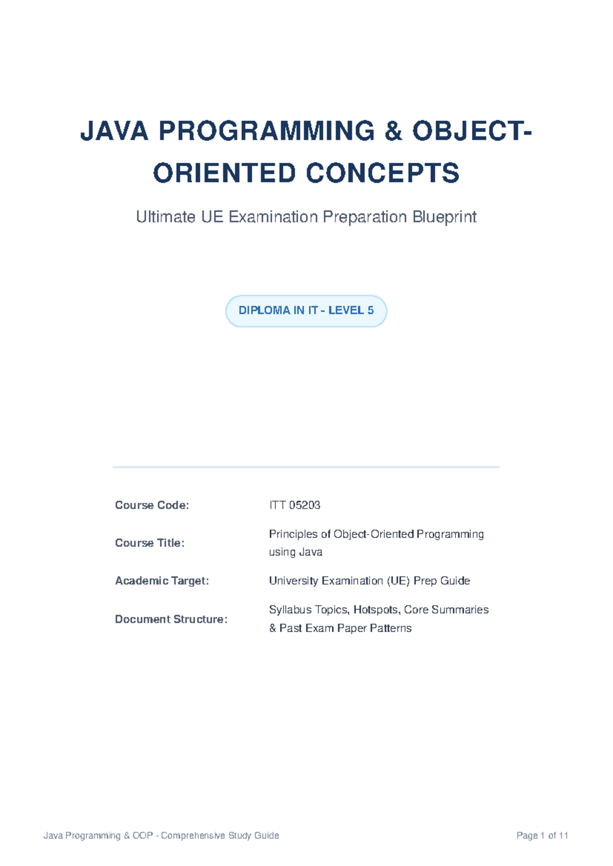 ITT 05203: Java Programming & OOP Exam Prep Guide - Studocu