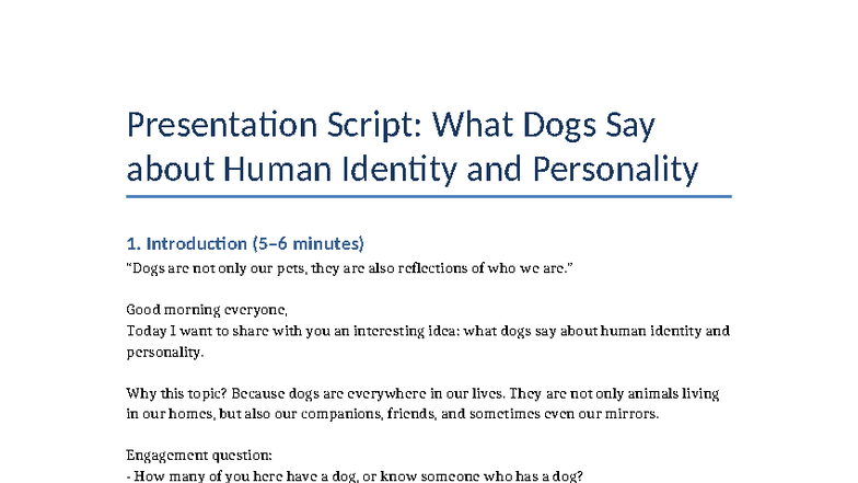 Presentation Script: Dogs as Reflections of Human Identity and ...