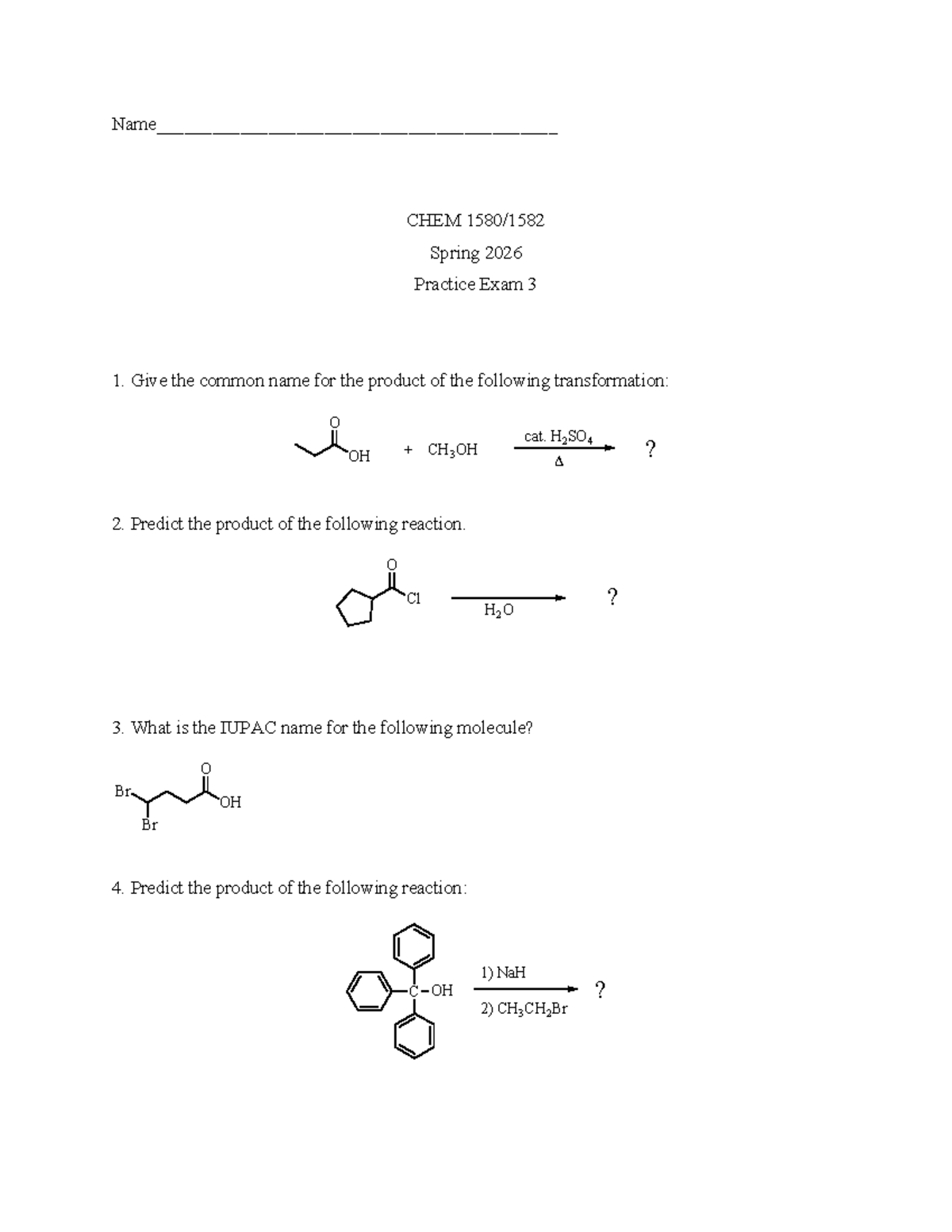 CHEM Spring 2026 Practice Exam 3 Review Questions - Studocu