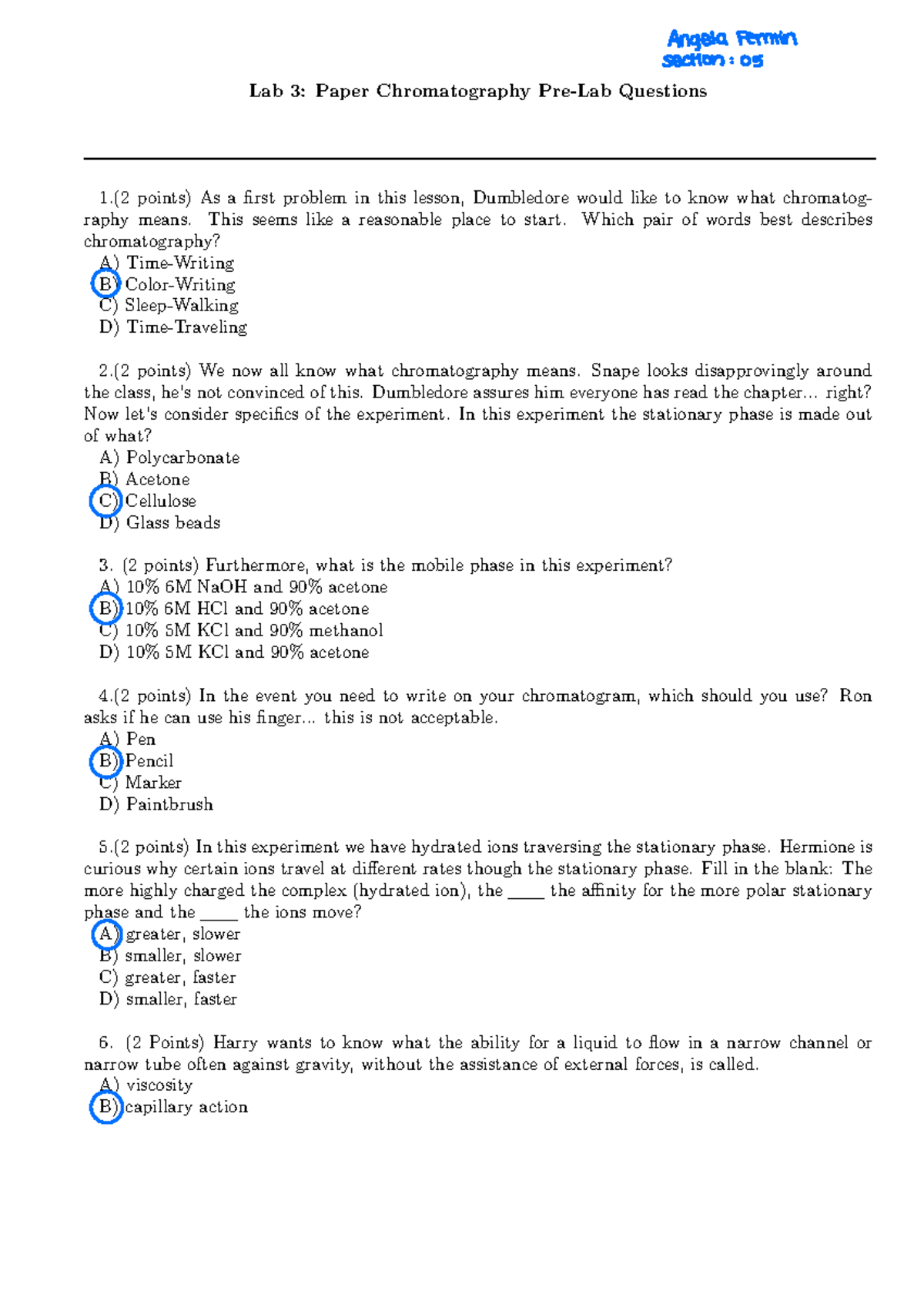 Lab+3+Pre Lab - pre lab - Lab 3: Paper Chromatography Pre-Lab Questions ...