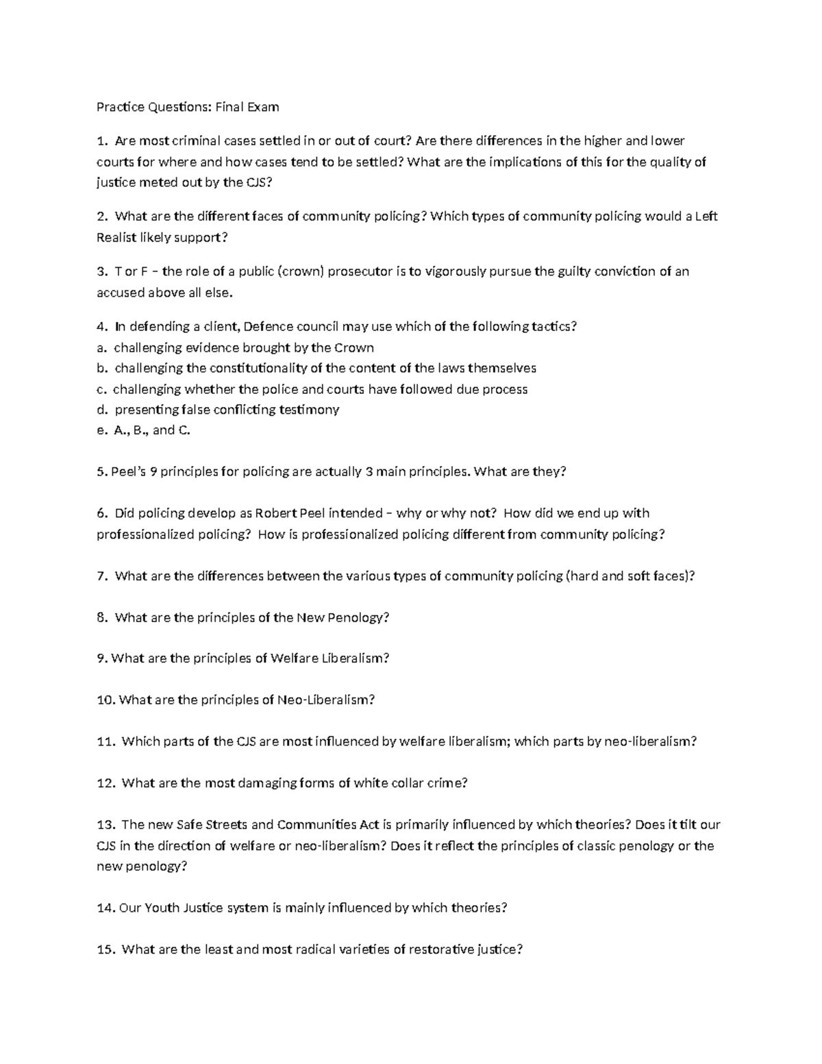 Practice Questions for CJS 101 Final Exam Preparation - Studocu