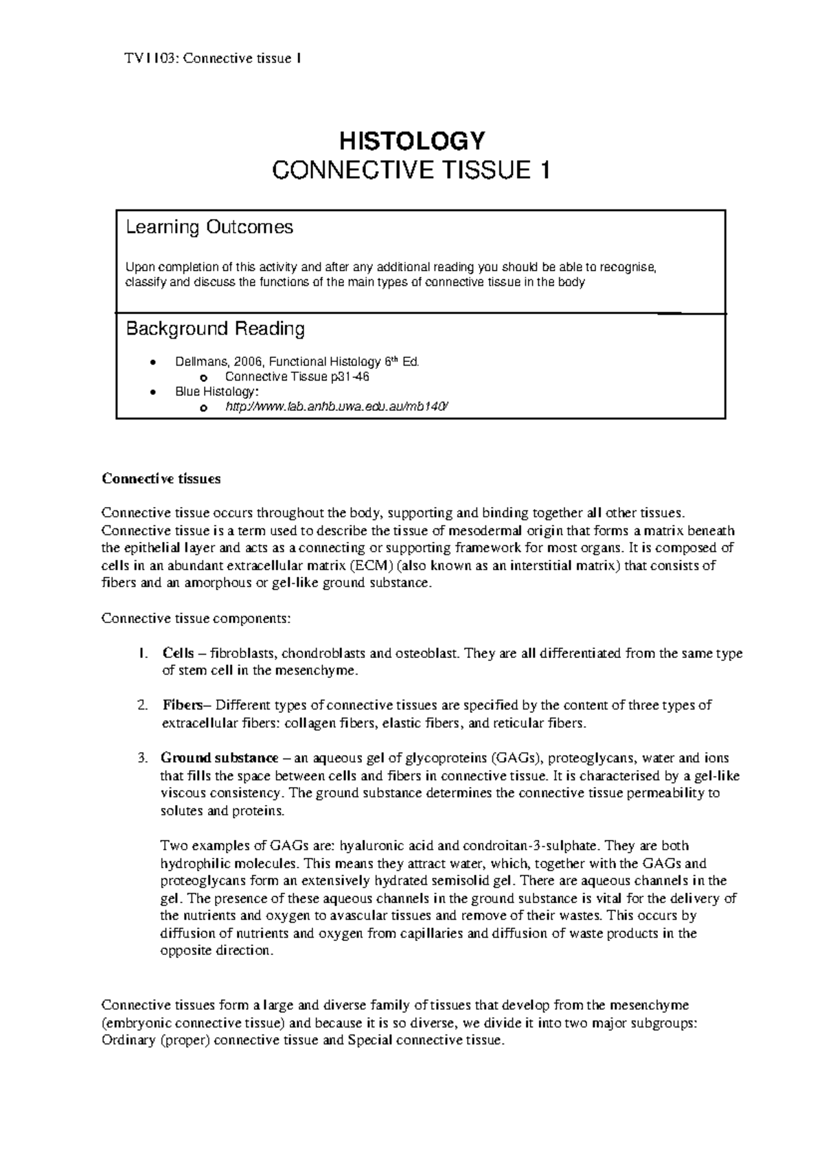CT1 Practical Notes - Histology of Connective Tissue Insights - Studocu