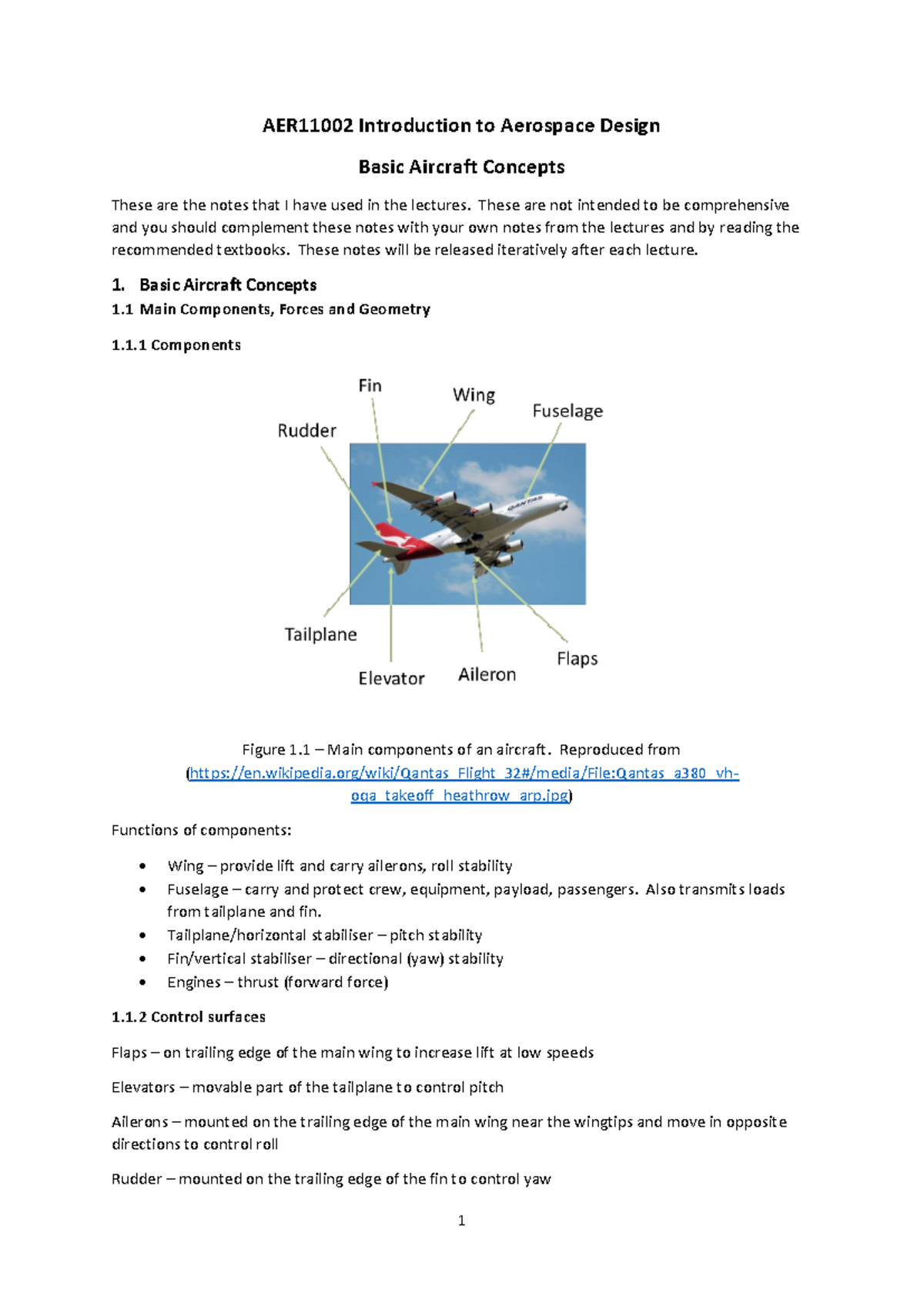 AER11002 Basic Aircraft Concepts Lecture Notes and Overview - Studocu