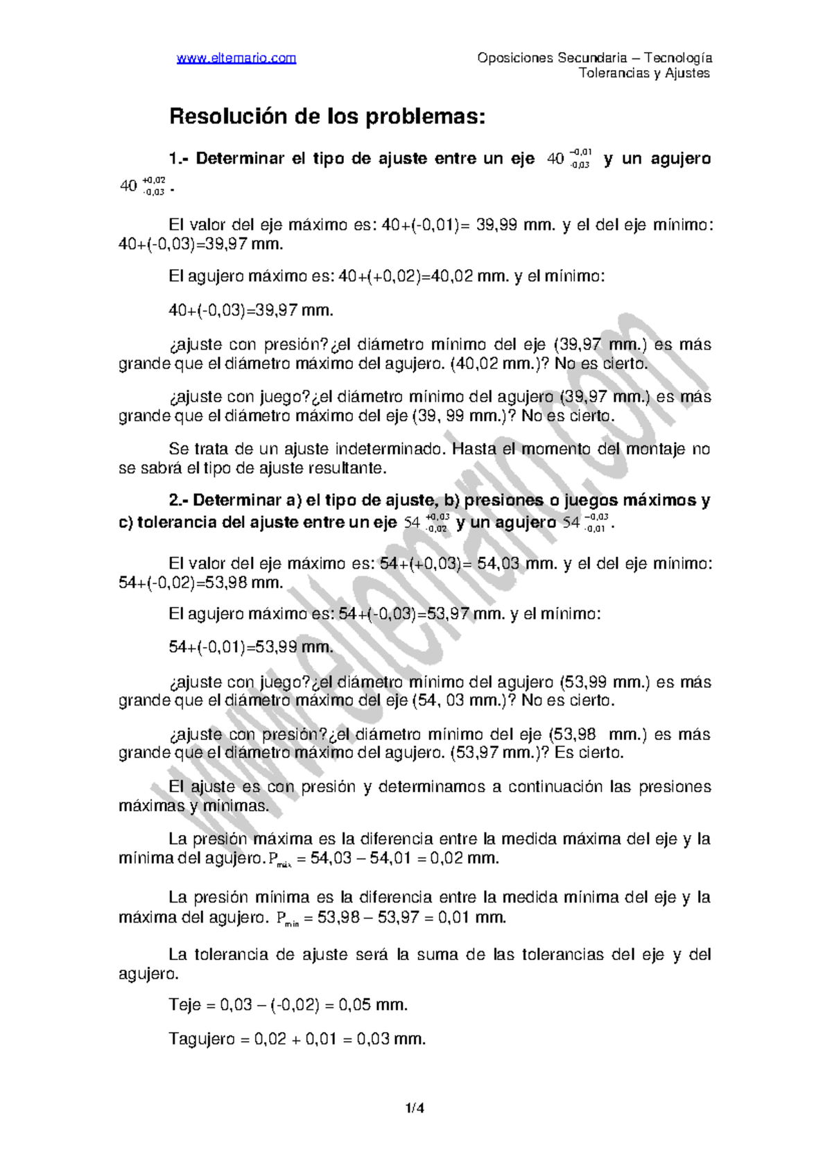 Problemas de Tolerancias y Ajustes - Análisis y Resolución SOL - Document Preview
