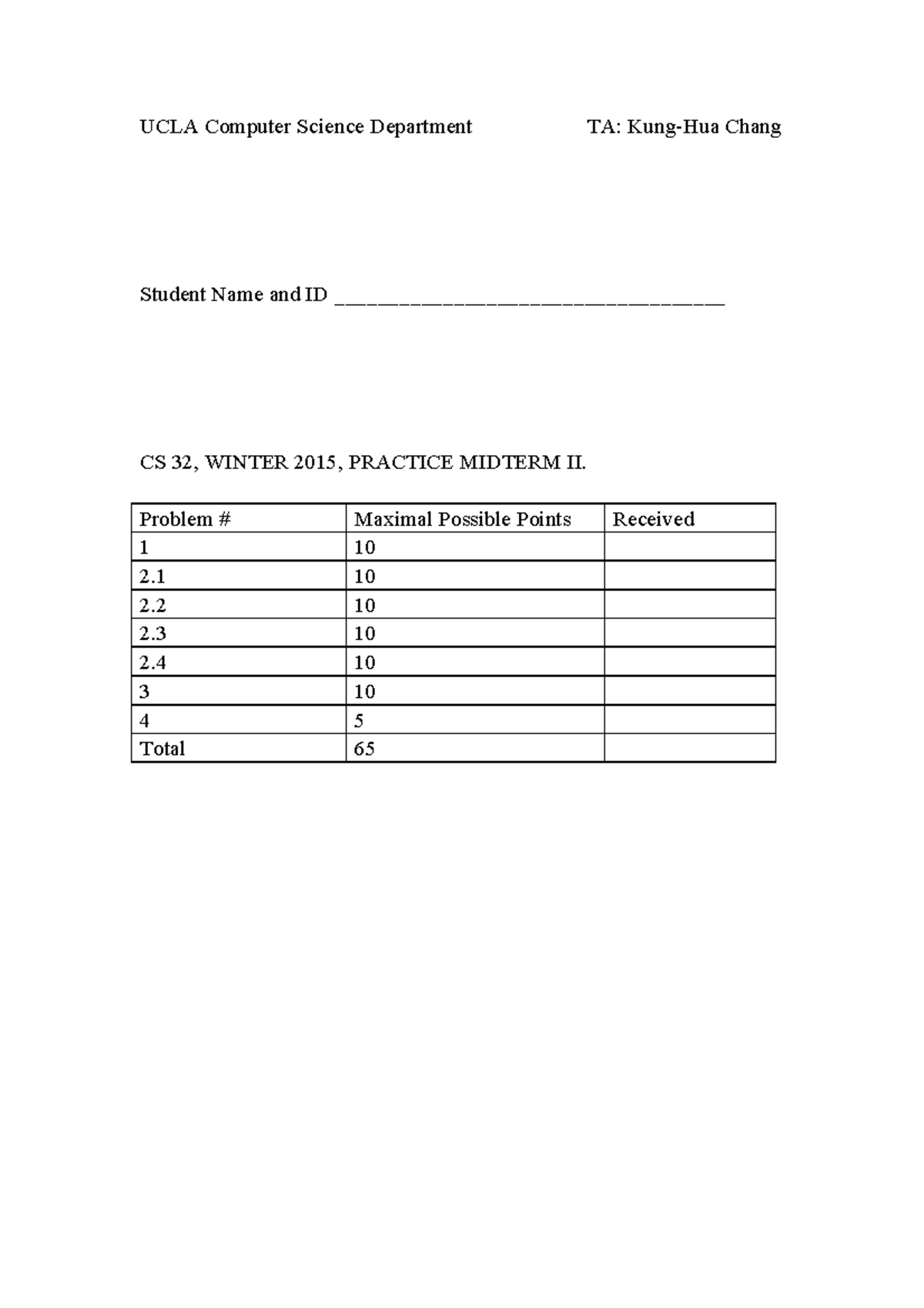 CS 32 WINTER 2015: Practice Midterm II Solutions and Concepts - Studocu