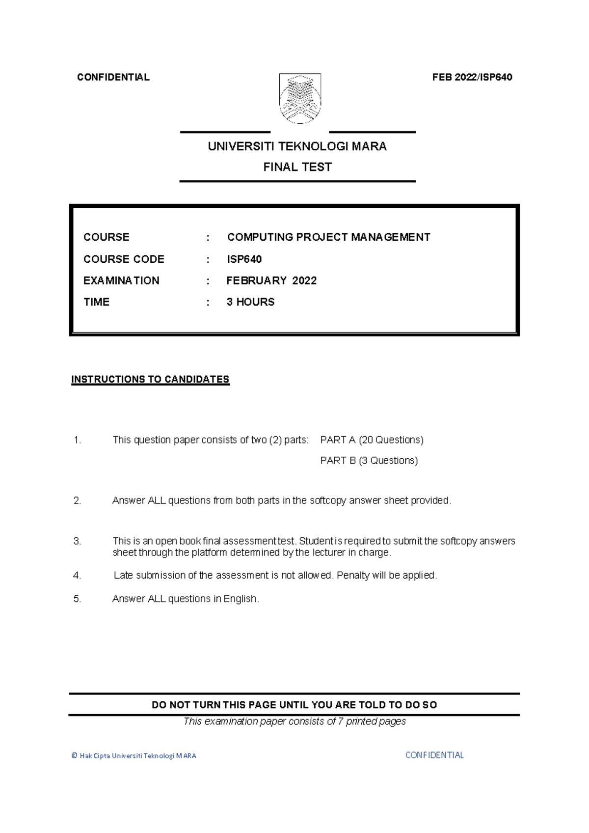 Final Exam ISP640 Computing Project Management FEB 2022 - Studocu