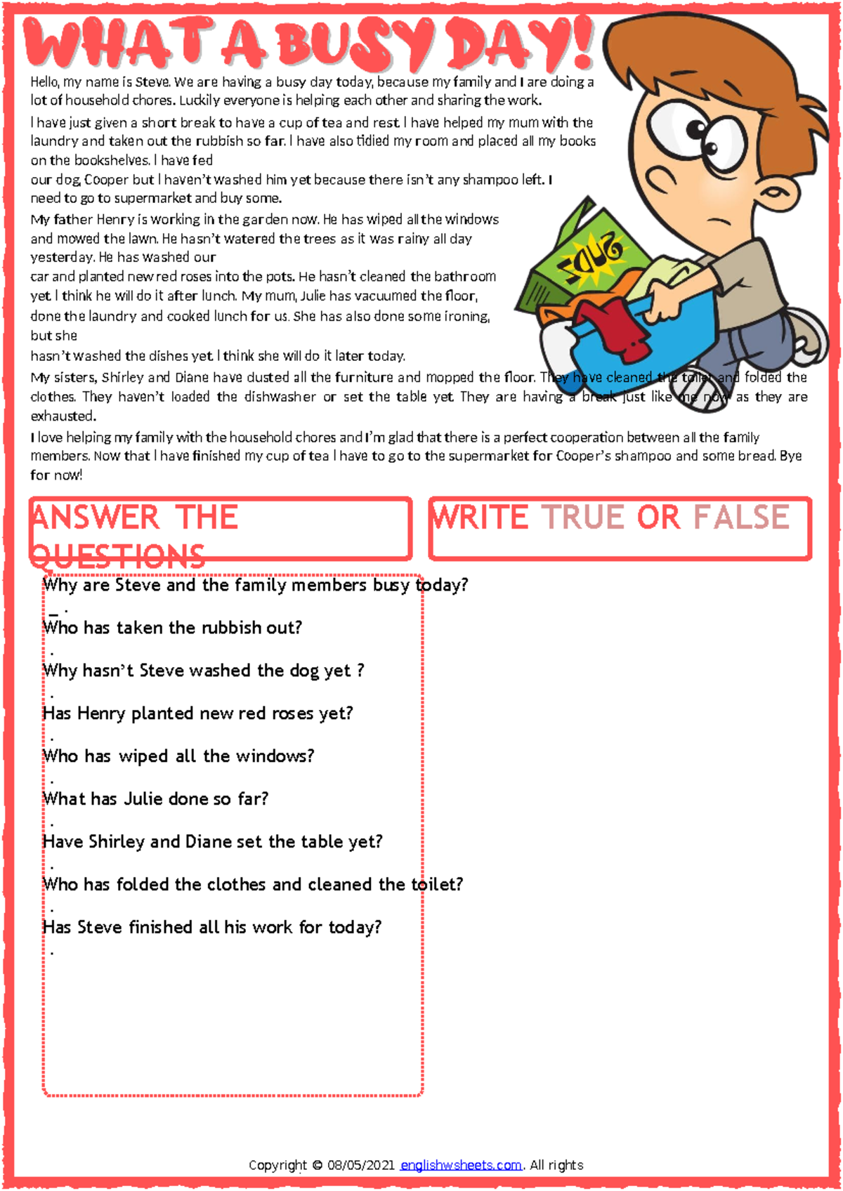 Present Perfect Tense ESL Reading Comprehension Worksheet - Studocu