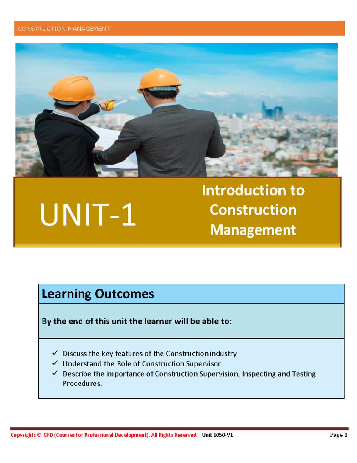 1050-V1 Introduction to Construction Management: Key Features & Roles ...