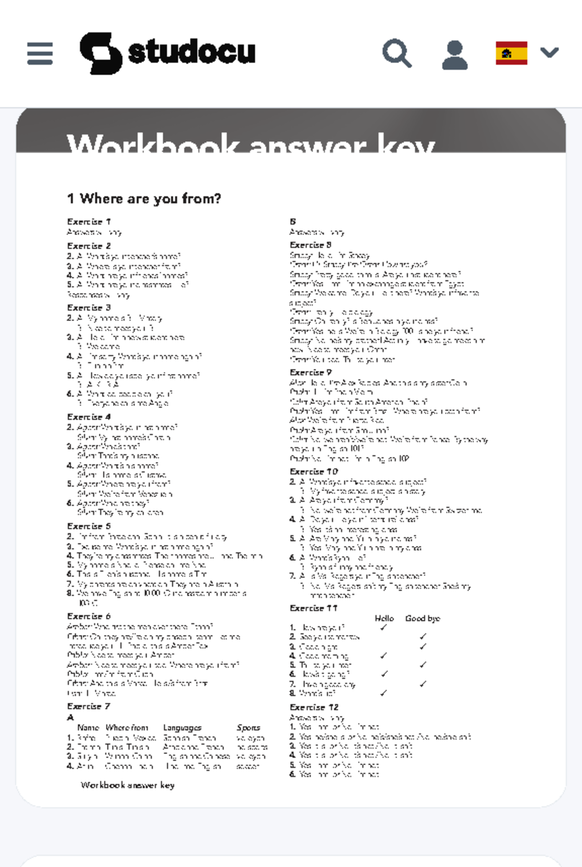 T-168 Workbook Answer Key: Level 1 Exercises and Responses - Studocu