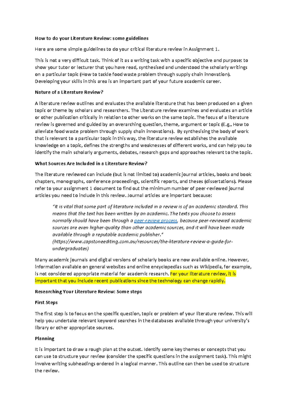 How to Conduct a Critical Literature Review for Assignment 1 - Studocu