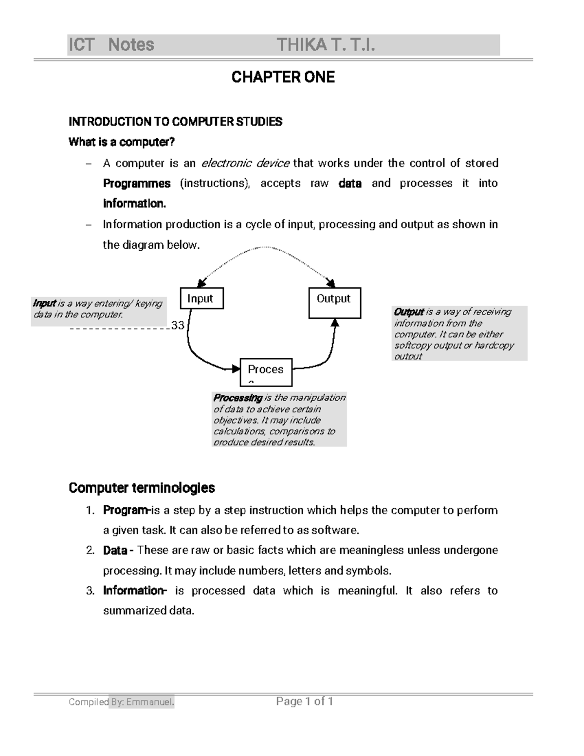 ICT Notes: Introduction to Computer Studies and Components Overview ...