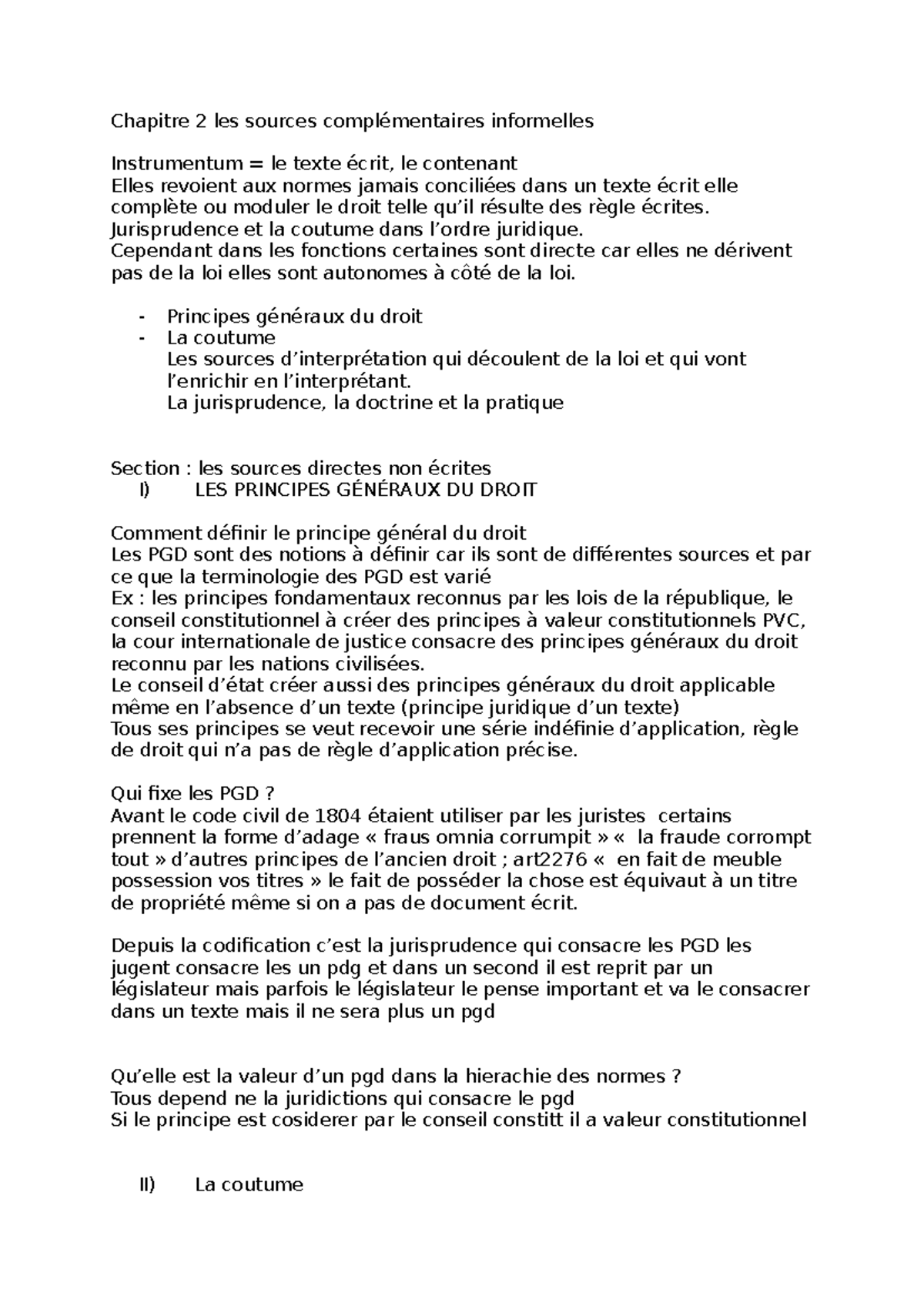Chapitre 2 : Sources Complémentaires Informelles en Droit - Studocu