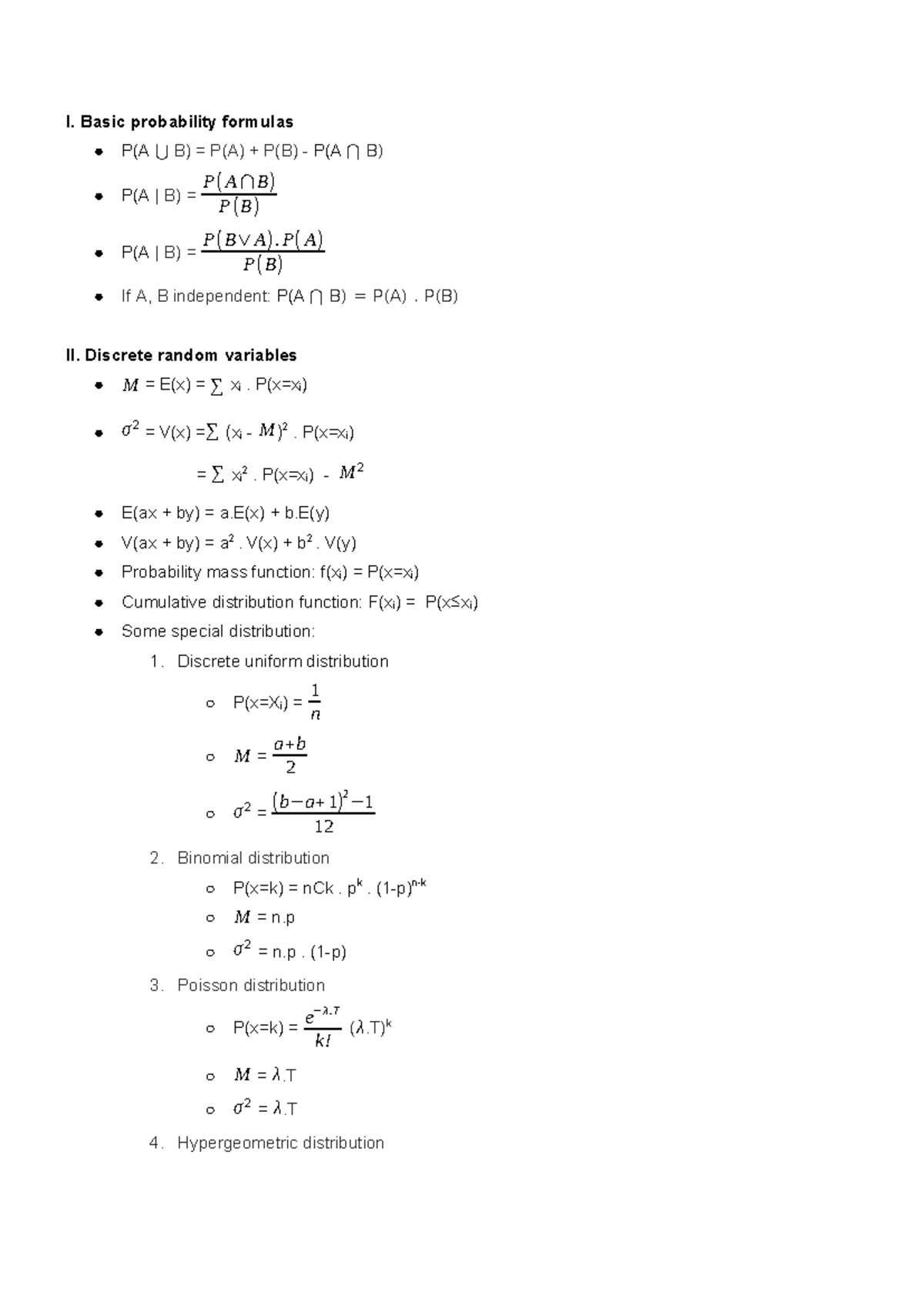 Summary of Key Probability Concepts and Distributions - MAS291 - Studocu
