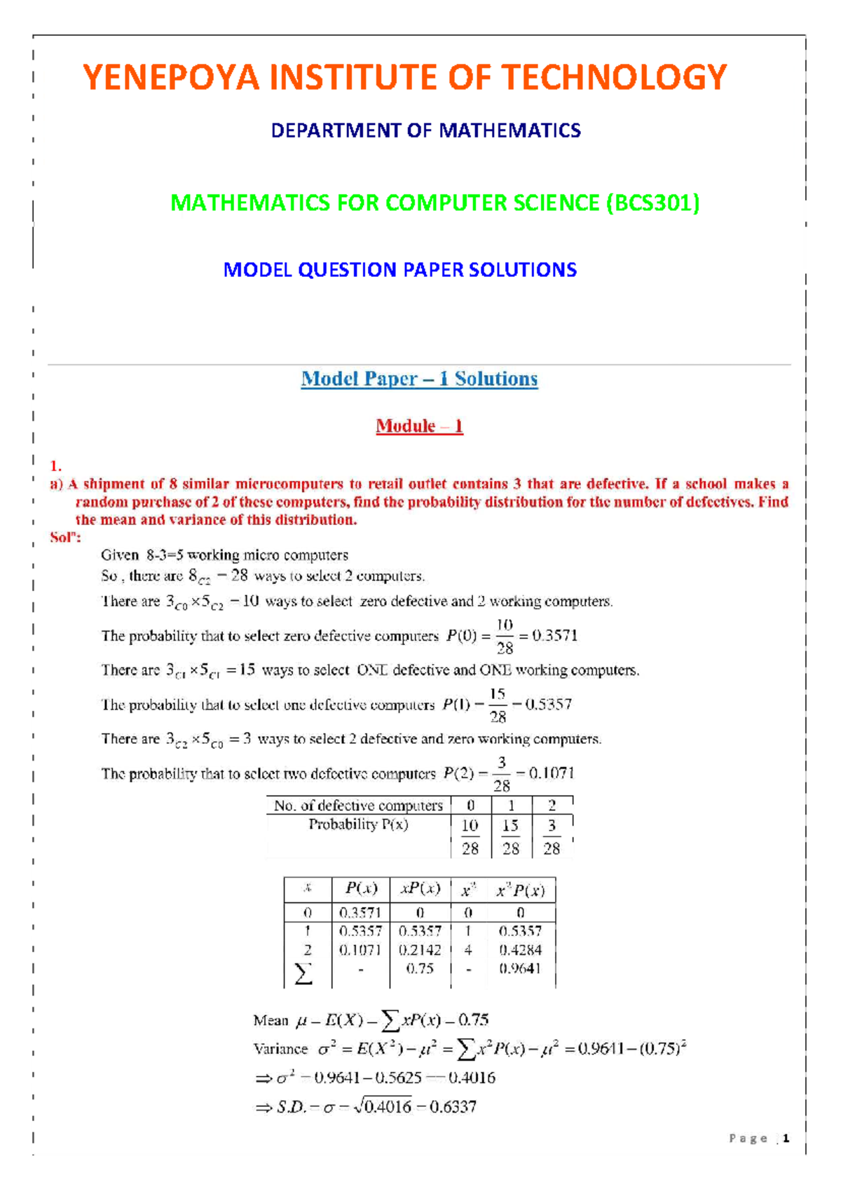 M3 MQ 2 - nice - Mathematics for Computer Science - YENEPOYA INSTITUTE ...