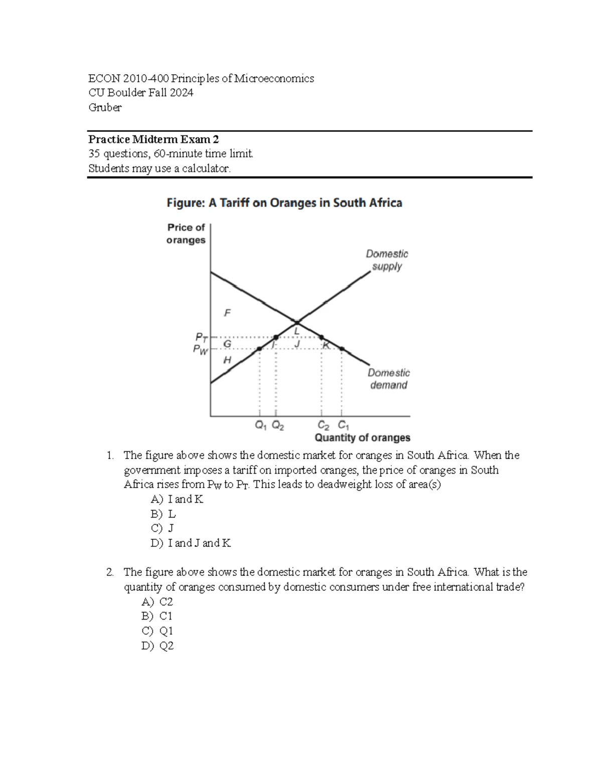 ECON2010-400 Practice Midterm Exam 1 Study Guide for Fall 2024 - Studocu