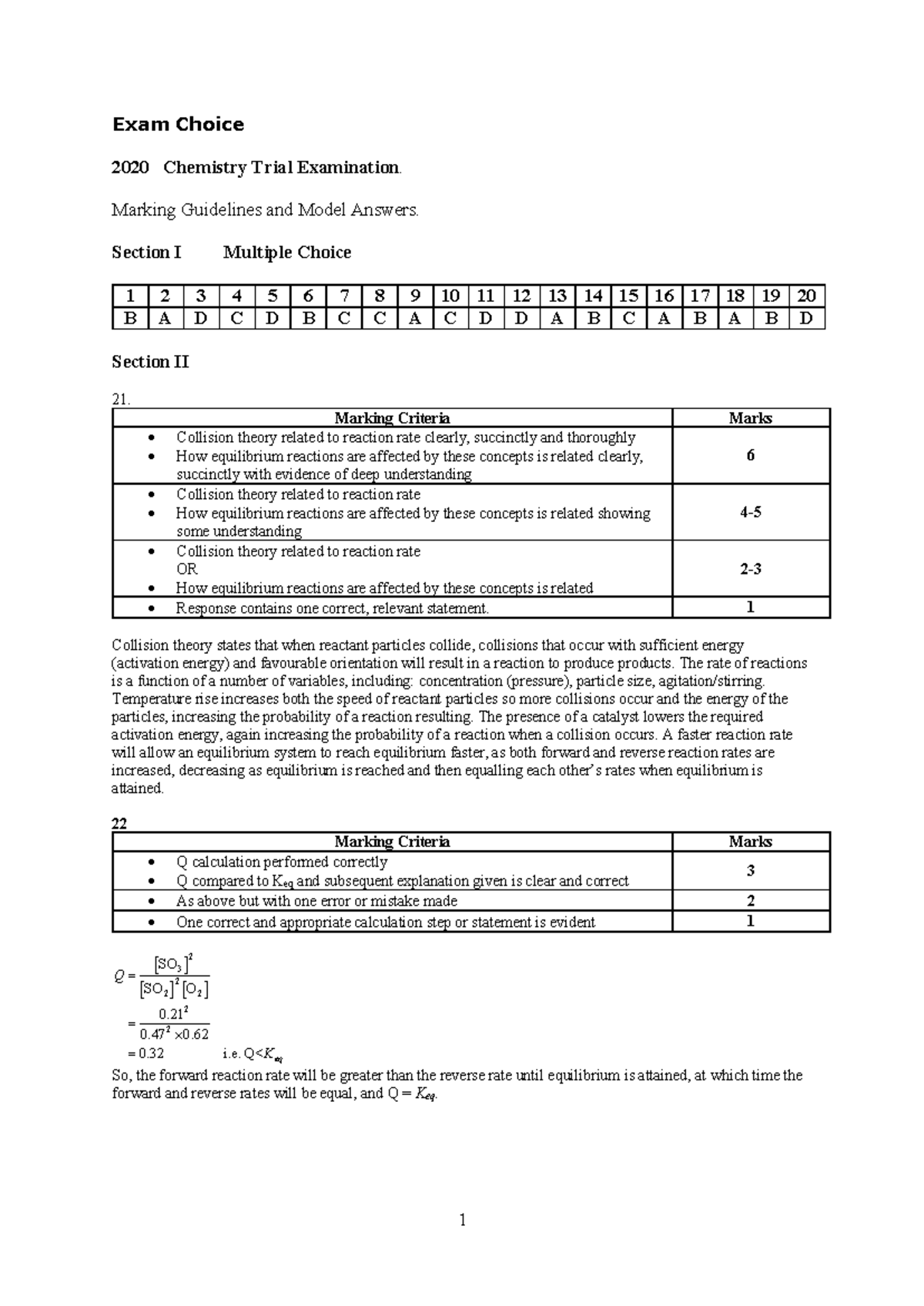 Chemistry Trial Exam Solutions 2020: Marking Guidelines Detailed - Studocu