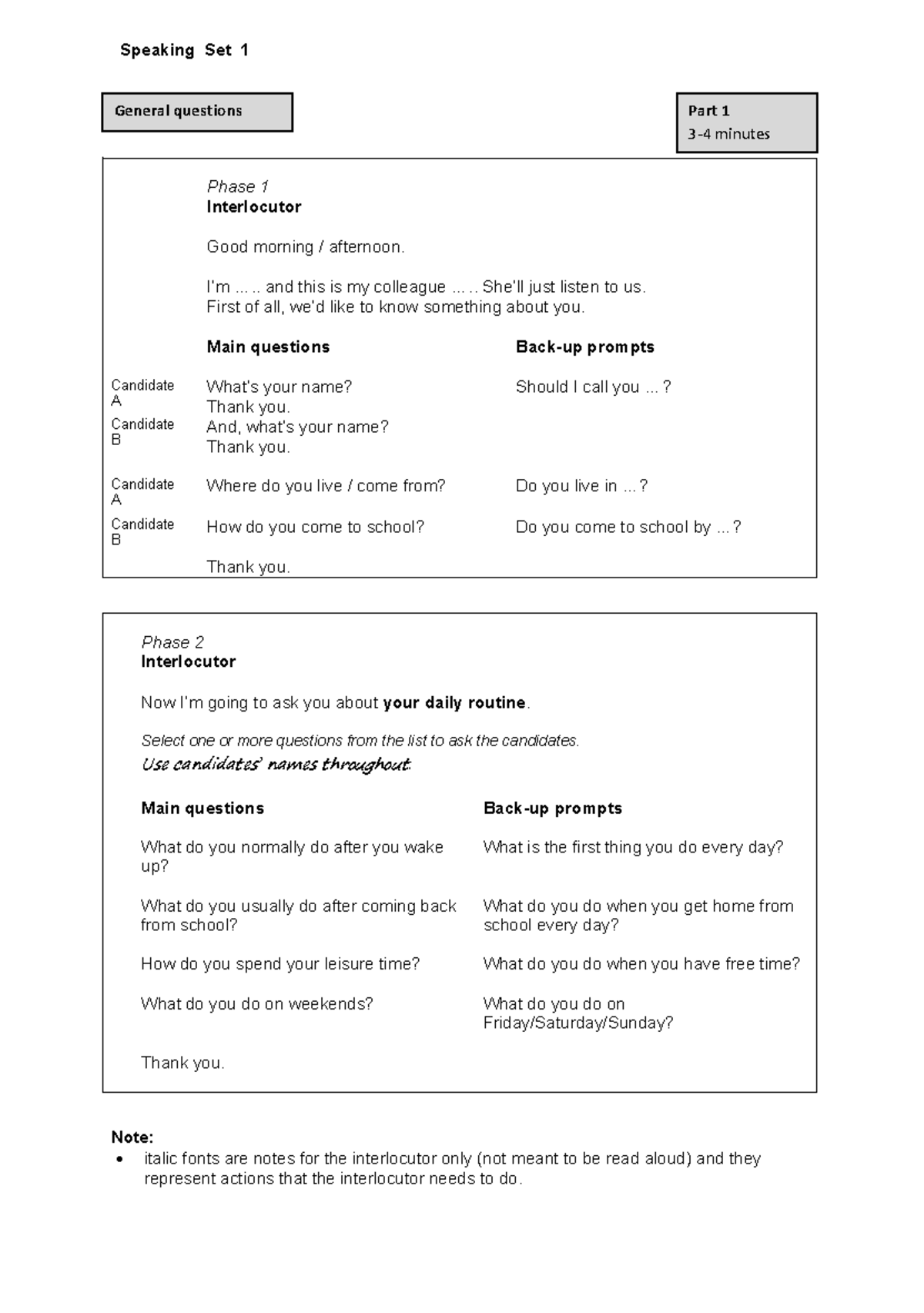 Speaking SPM: General Questions & Topics for Candidates - Studocu
