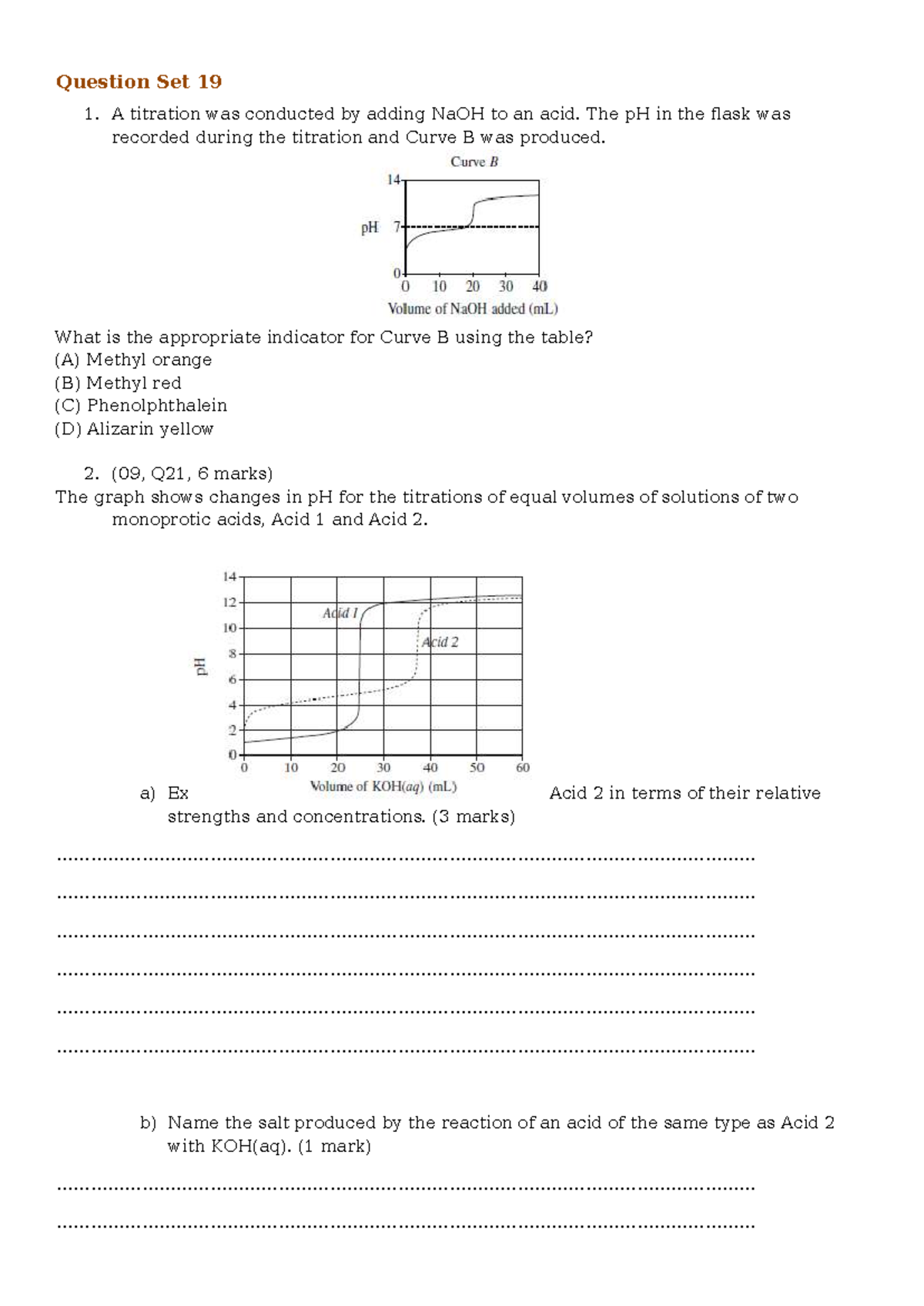 Titration Curves Questions Set 19 - Chemistry 101 - Studocu