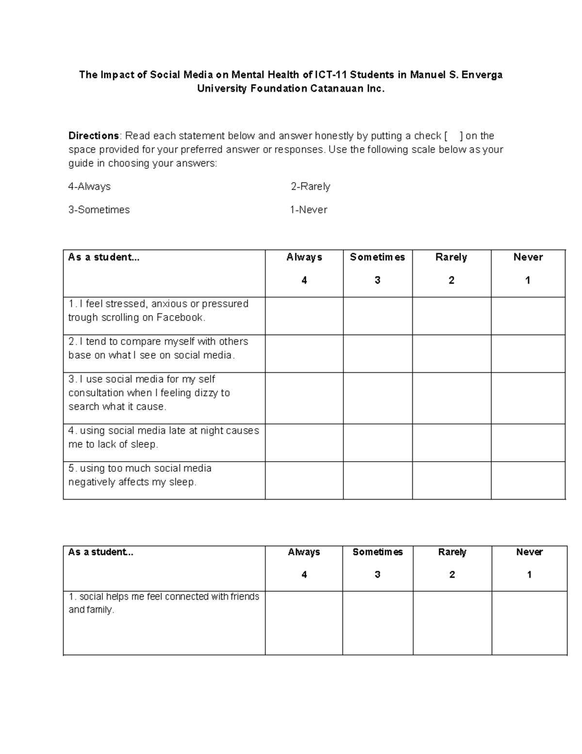 The Impact of Social Media on Student Mental Health: A Survey at Manuel ...