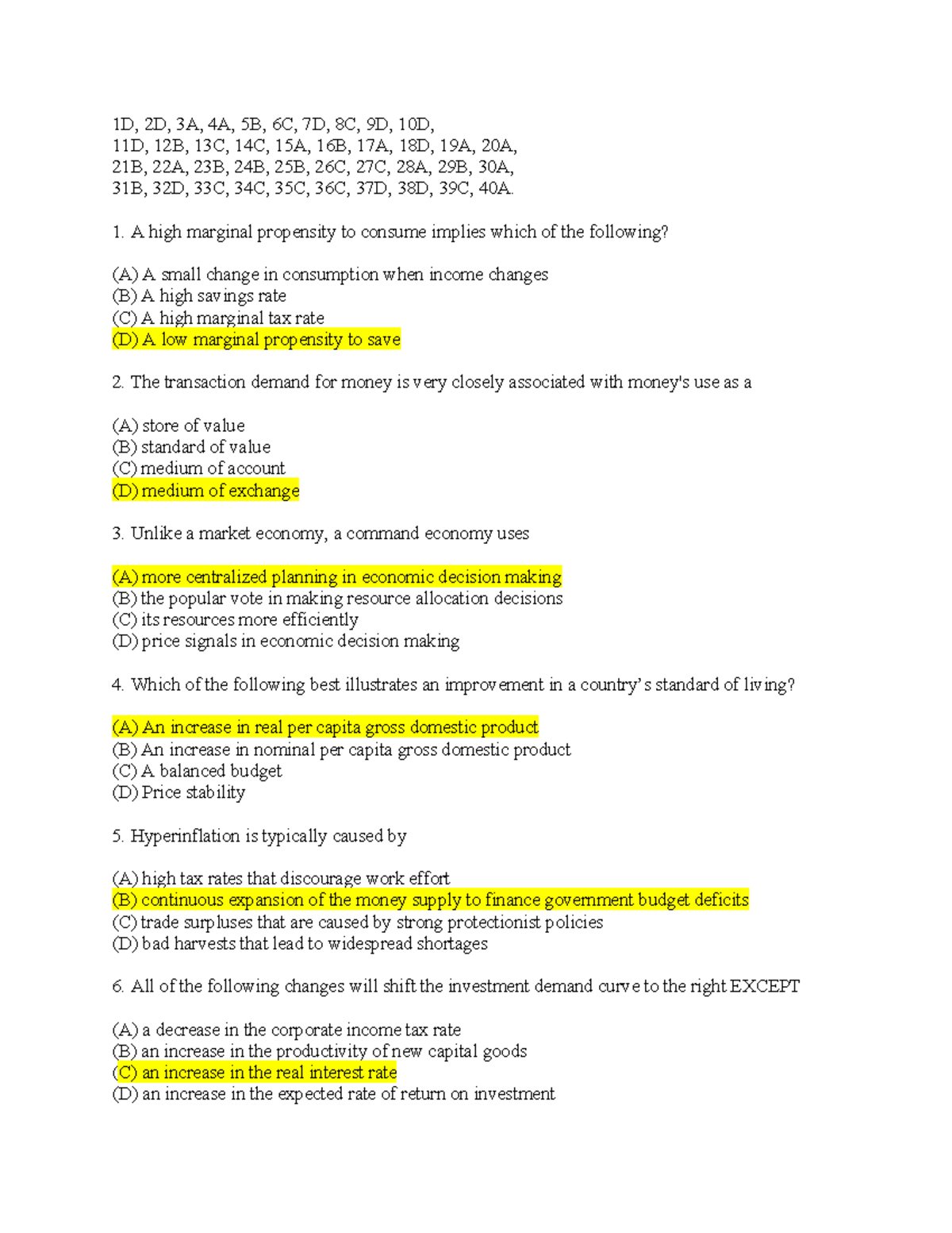 Multiple Choice Questions - Economics 101 Exam Prep - Studocu