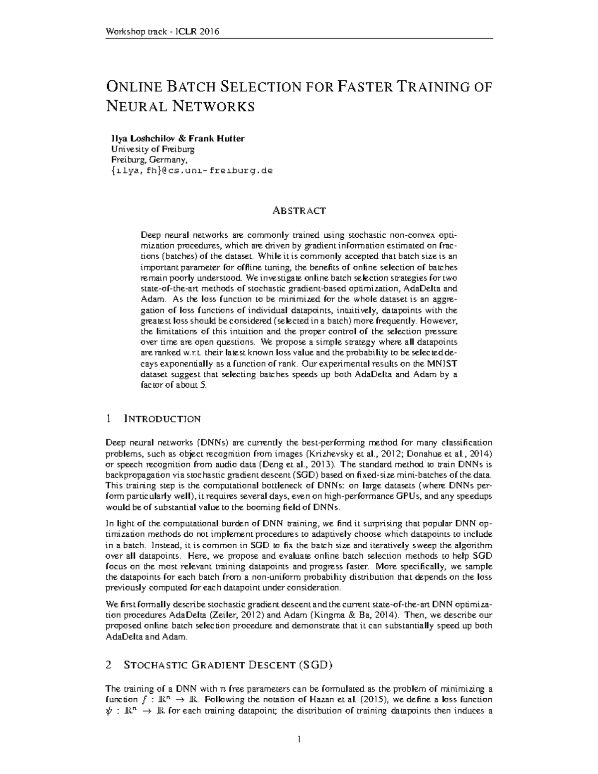 Online Batch Selection FOR Faster Training Ofneural Networks ...