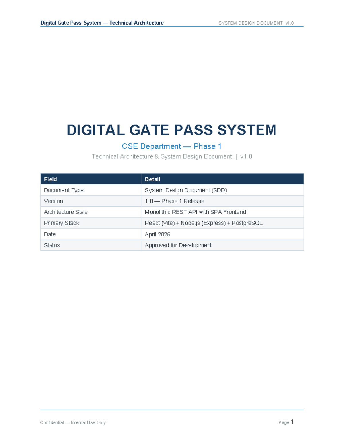 Digital Gate Pass System Technical Architecture SDD v1.0 - Studocu