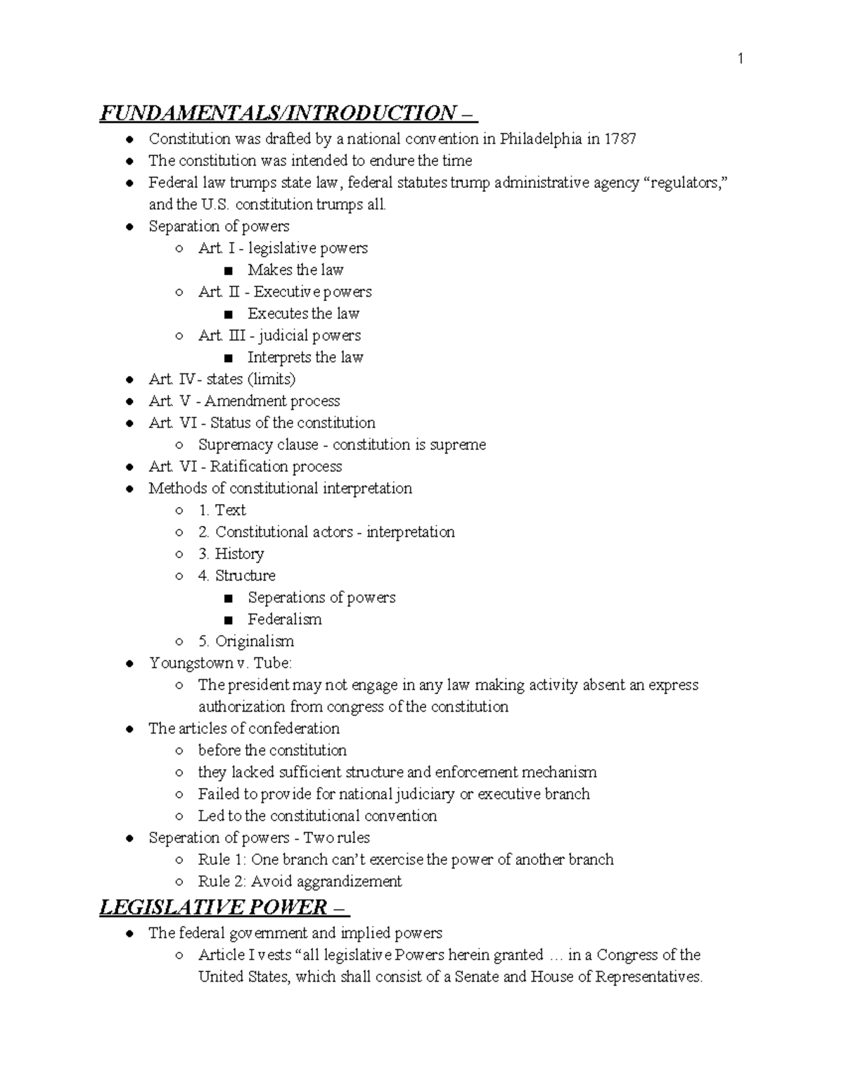 Constitutional Law Outline (LAW 101) - Key Concepts and Structure - Studocu