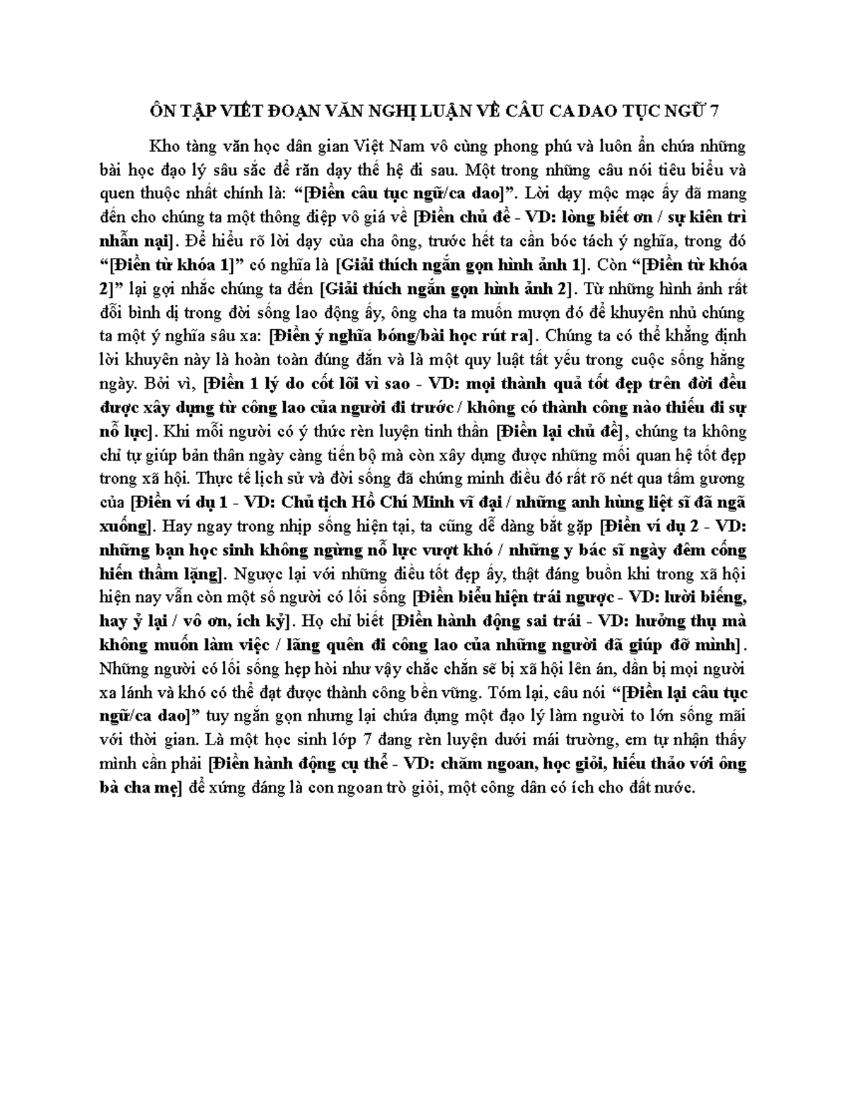 ÔN TẬP VIẾT ĐOẠN VĂN NGHỊ LUẬN VỀ CA DAO TỤC NGỮ LỚP 7 - Document Preview