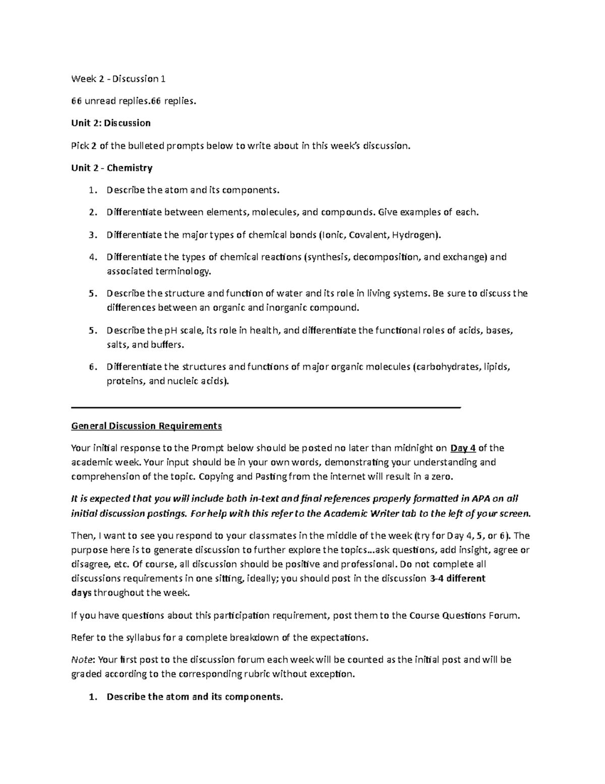 BIO1100 Week 2 Discussion - Week 2 - Discussion 1 66 unread replies ...