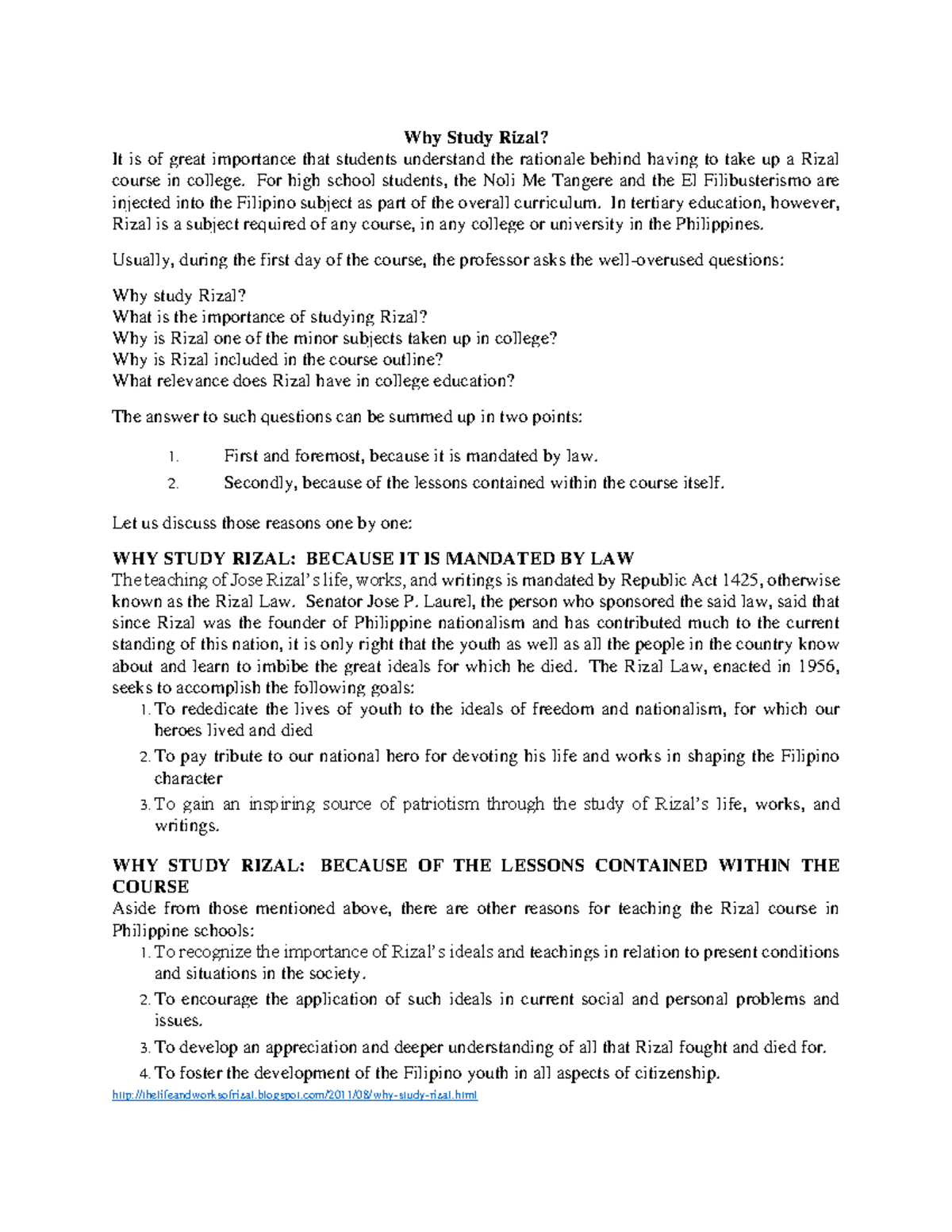 Rizal Course Overview: Importance & Legal Mandate (RIZAL 101) - Studocu