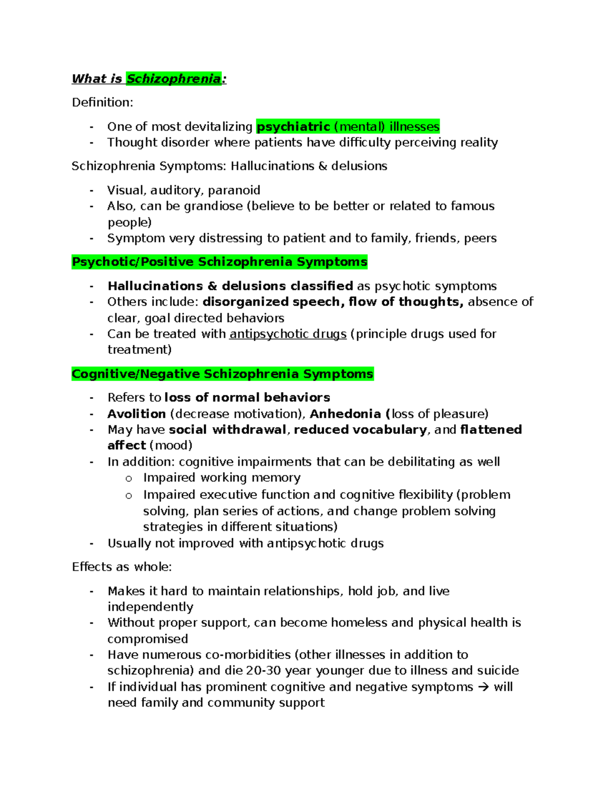 PCL200 Final Review - Summary Notes - What is Schizophrenia: Definition ...