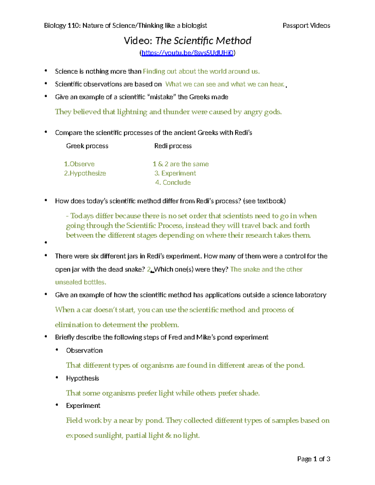 Biology 110: Nature of Science Passport Worksheet Notes and Videos ...